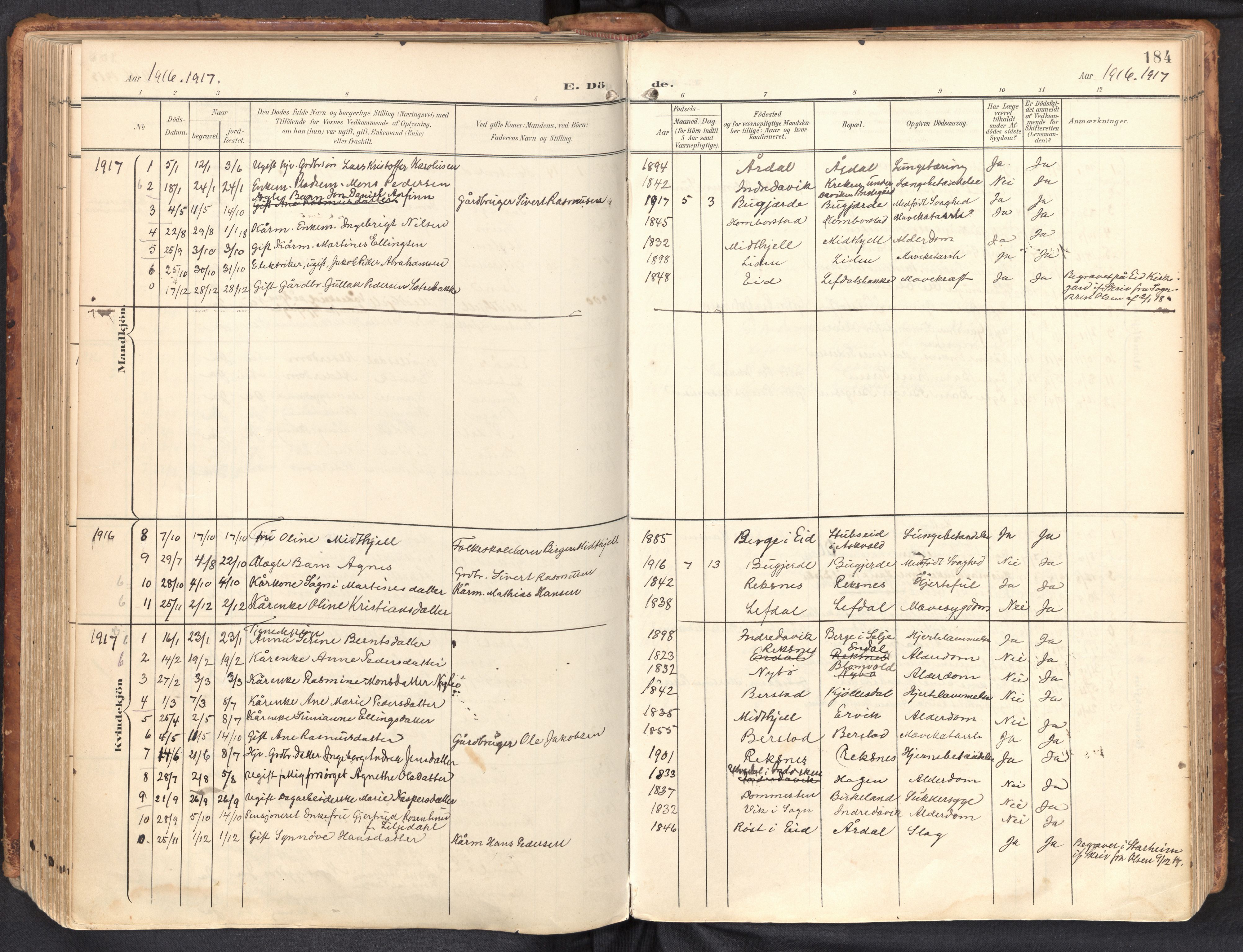 Davik sokneprestembete, SAB/A-79701/H/Haa/Haab/L0002: Parish register (official) no. B 2, 1901-1934, p. 184