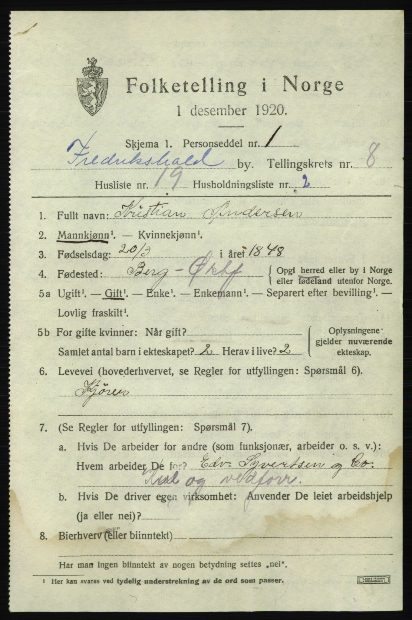 SAO, 1920 census for Fredrikshald, 1920, p. 15091