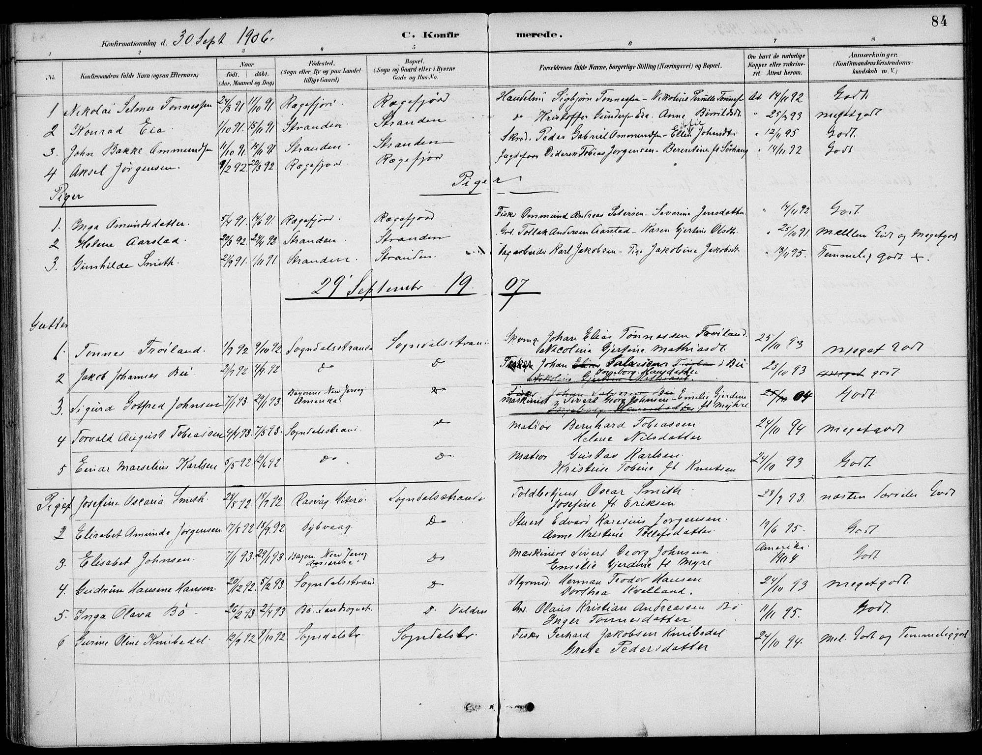 Sokndal sokneprestkontor, SAST/A-101808: Parish register (official) no. A 12, 1887-1927, p. 84