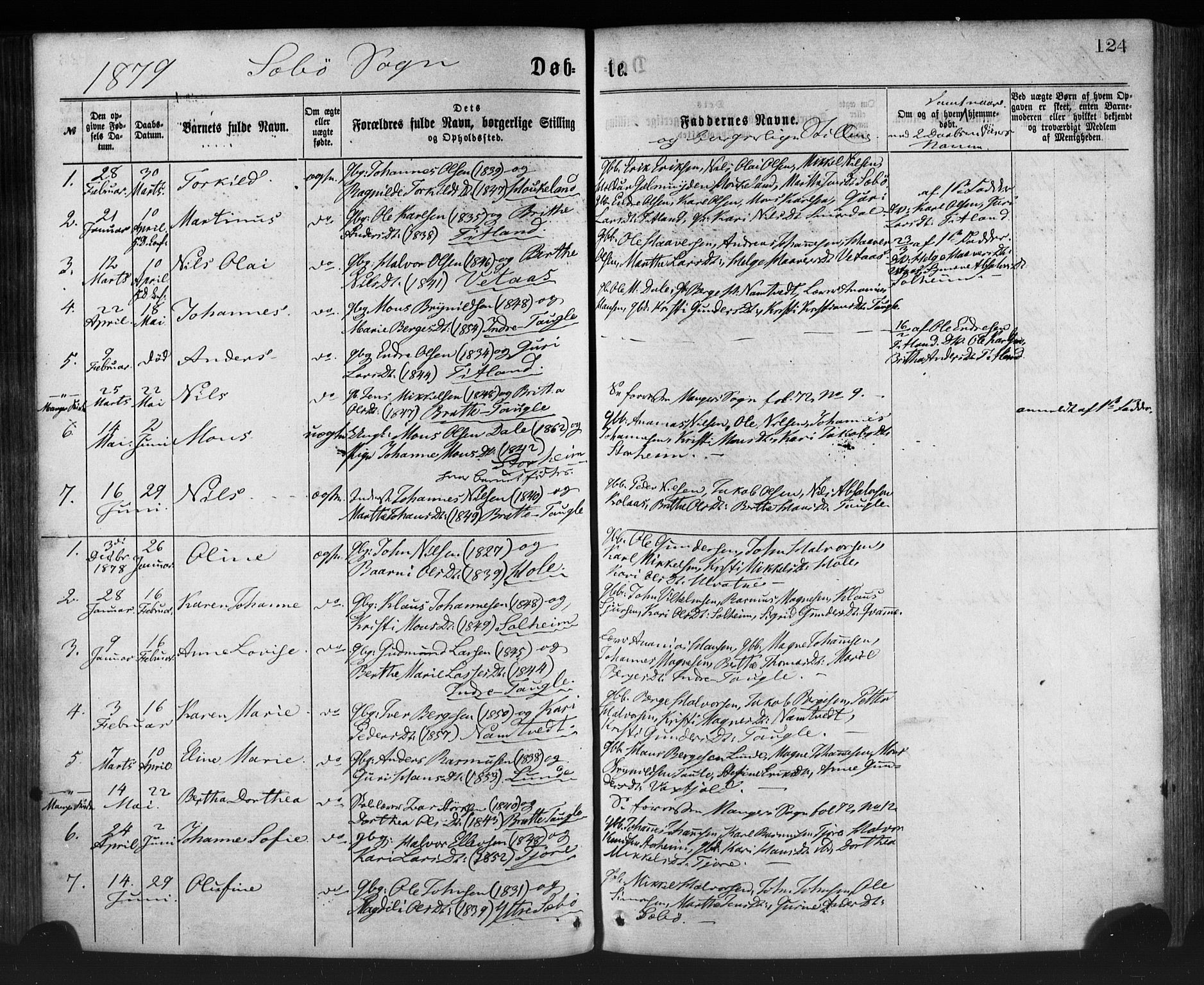 Manger sokneprestembete, SAB/A-76801/H/Haa: Parish register (official) no. A 8, 1871-1880, p. 124