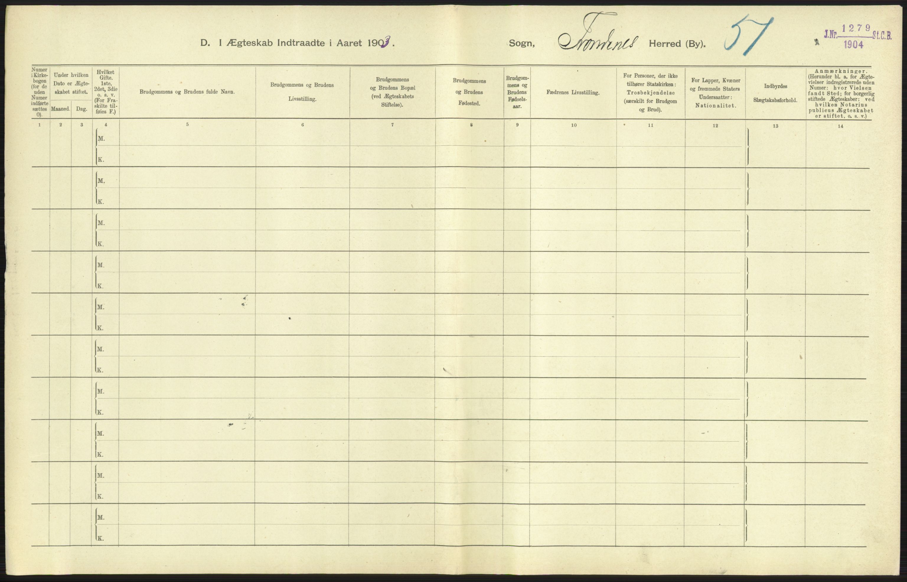 Statistisk sentralbyrå, Sosiodemografiske emner, Befolkning, RA/S-2228/D/Df/Dfa/Dfaa/L0021: Tromsø amt: Fødte, gifte, døde., 1903, p. 363