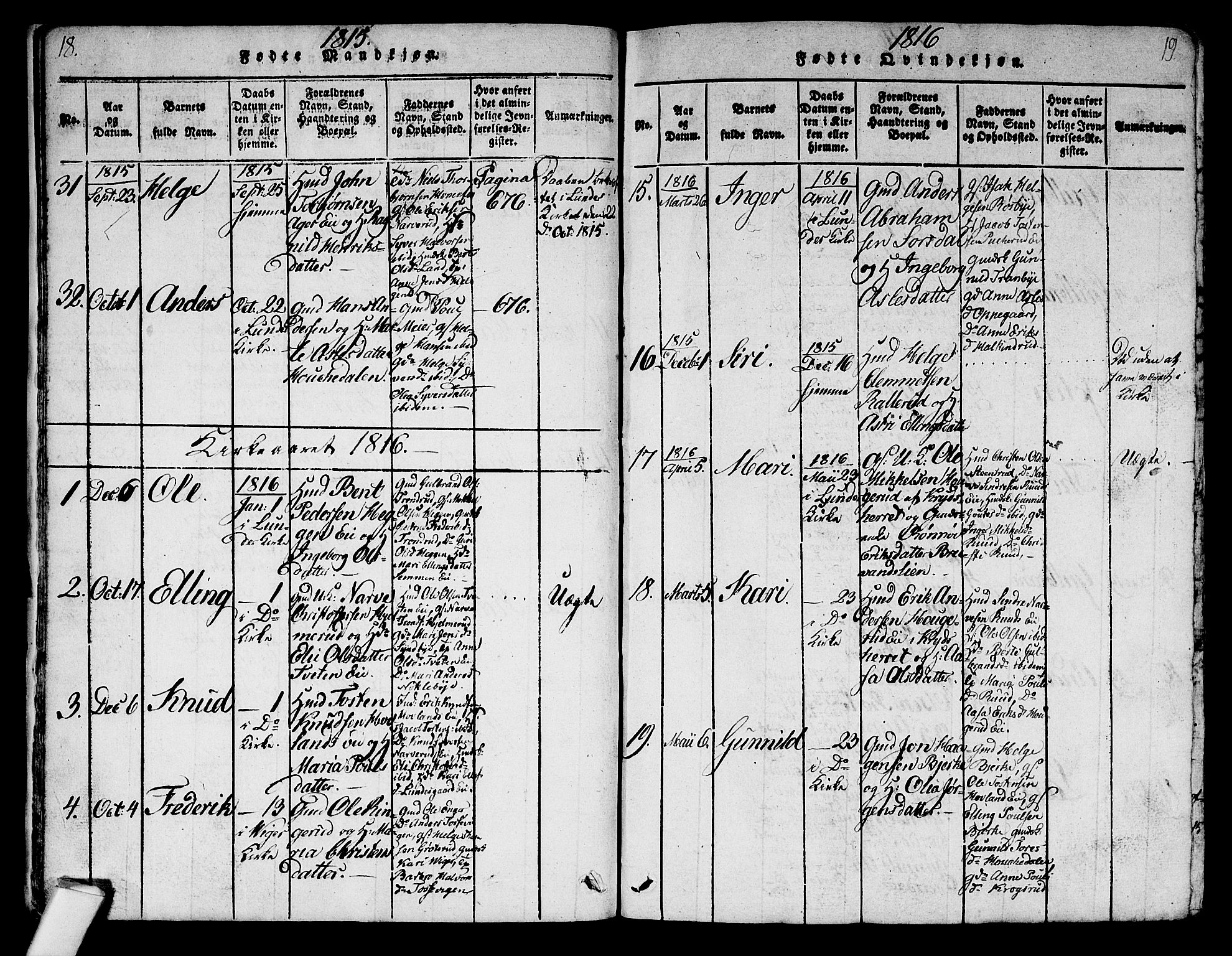 Norderhov kirkebøker, AV/SAKO-A-237/G/Ga/L0003: Parish register (copy) no. I 3 /2, 1814-1876, p. 18-19