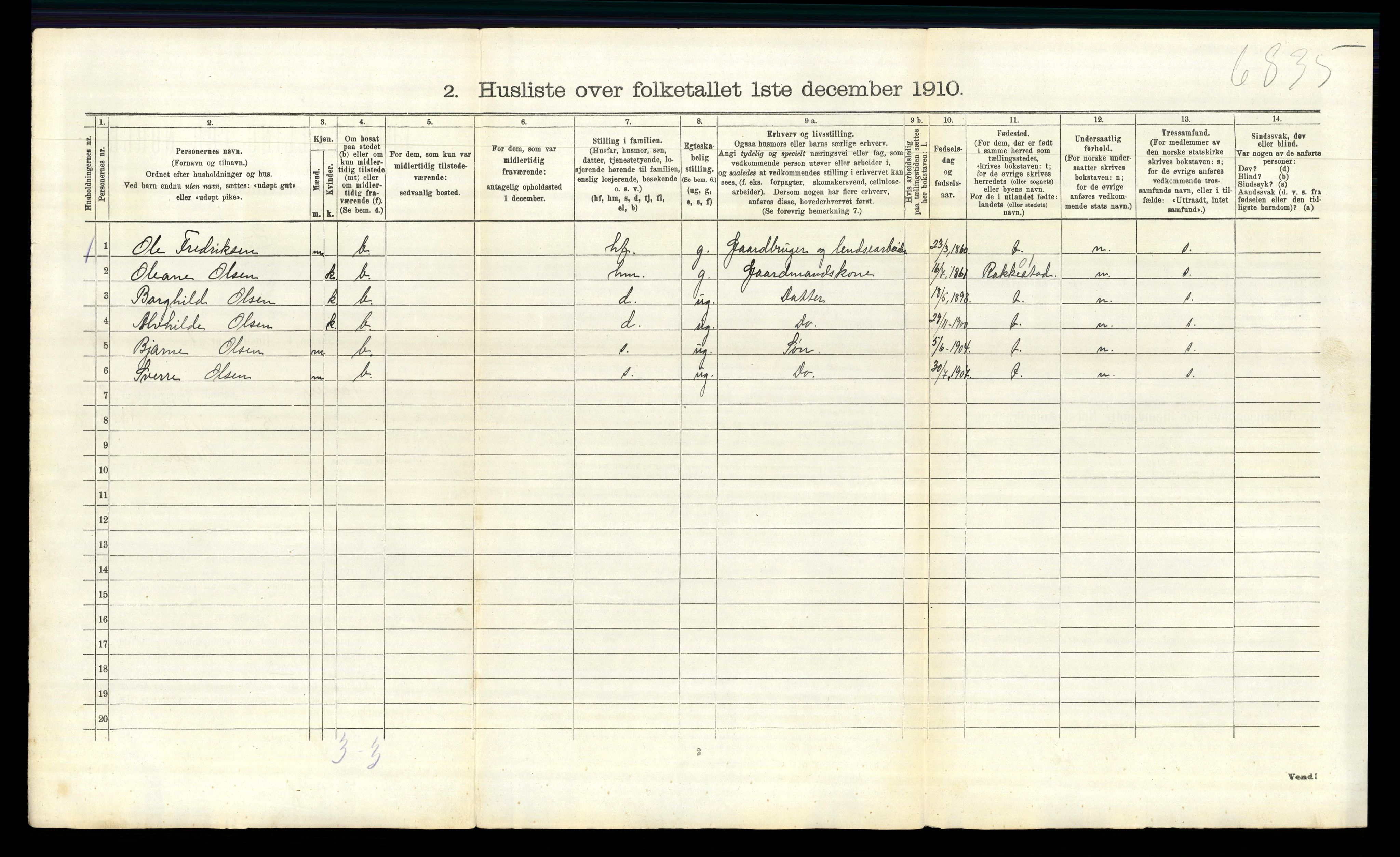 RA, 1910 census for Varteig, 1910, p. 144