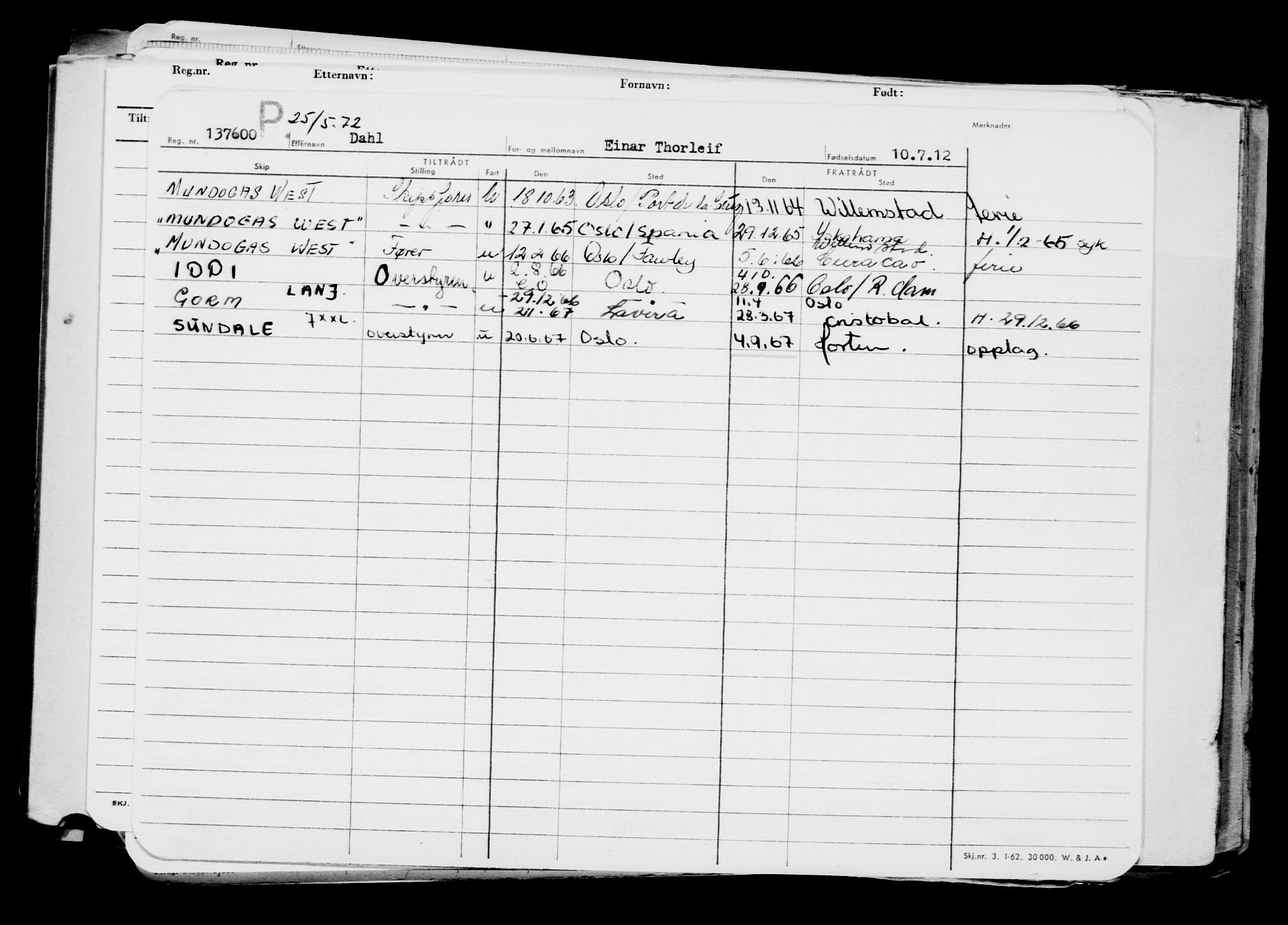 Direktoratet for sjømenn, AV/RA-S-3545/G/Gb/L0105: Hovedkort, 1912, p. 695