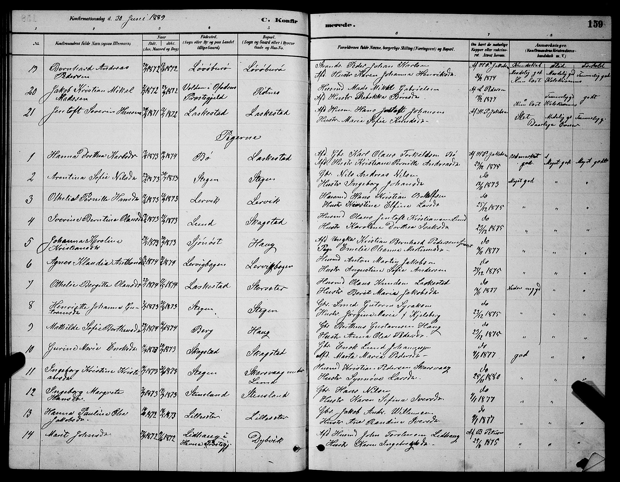 Ministerialprotokoller, klokkerbøker og fødselsregistre - Nordland, AV/SAT-A-1459/855/L0816: Parish register (copy) no. 855C05, 1879-1894, p. 159