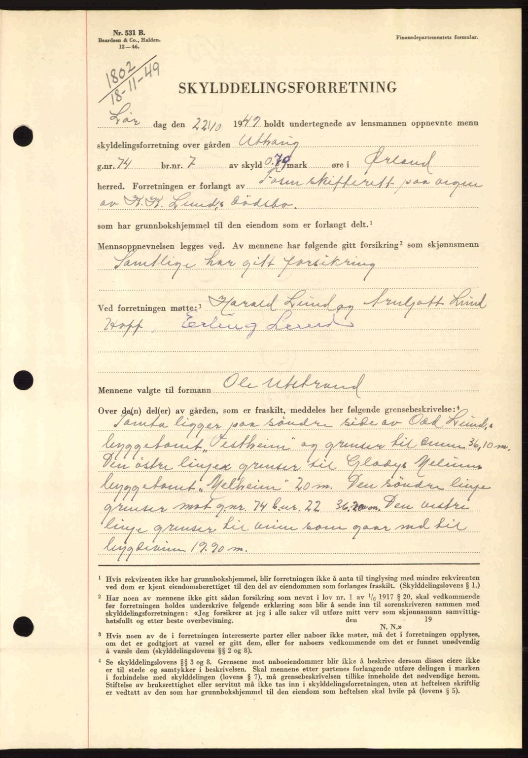 Fosen sorenskriveri, AV/SAT-A-1107/1/2/2C: Mortgage book no. A10, 1949-1950, Diary no: : 1802/1949