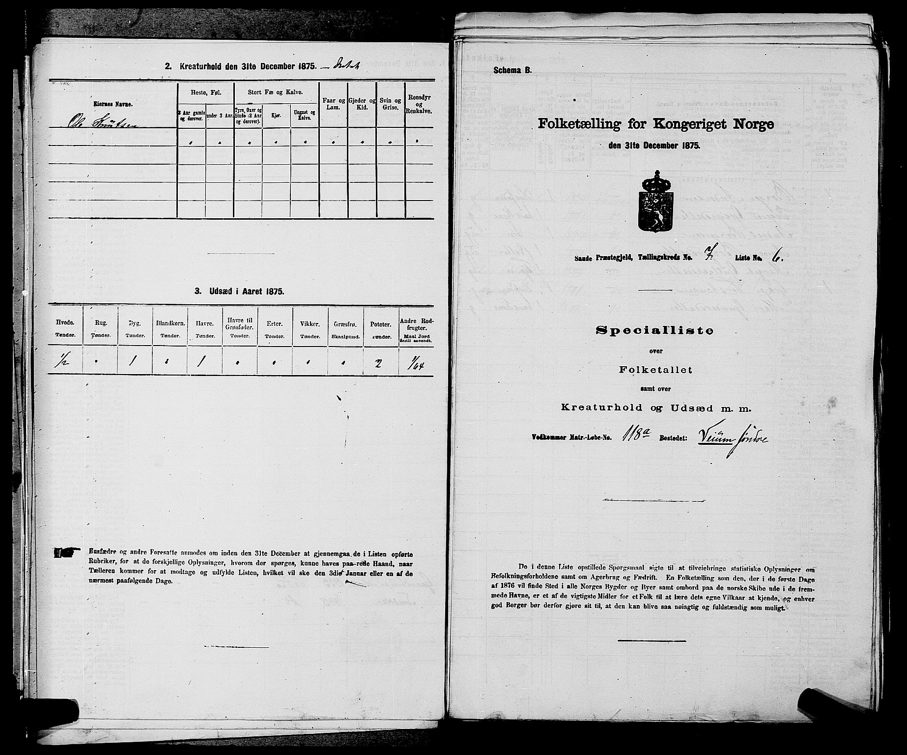 SAKO, 1875 census for 0822P Sauherad, 1875, p. 836