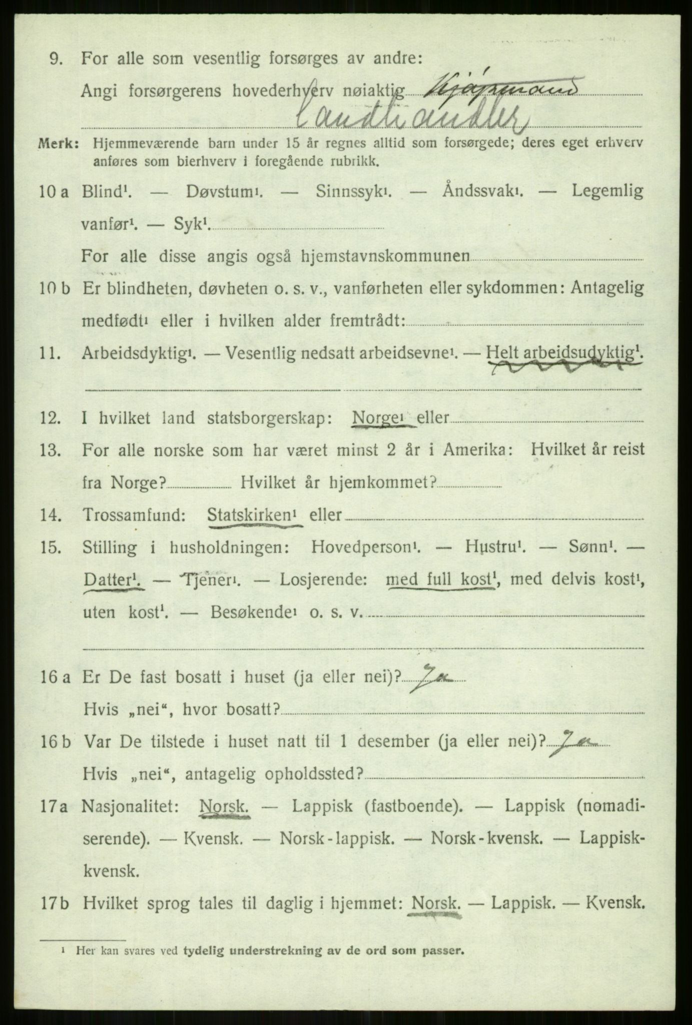 SATØ, 1920 census for Salangen, 1920, p. 2033