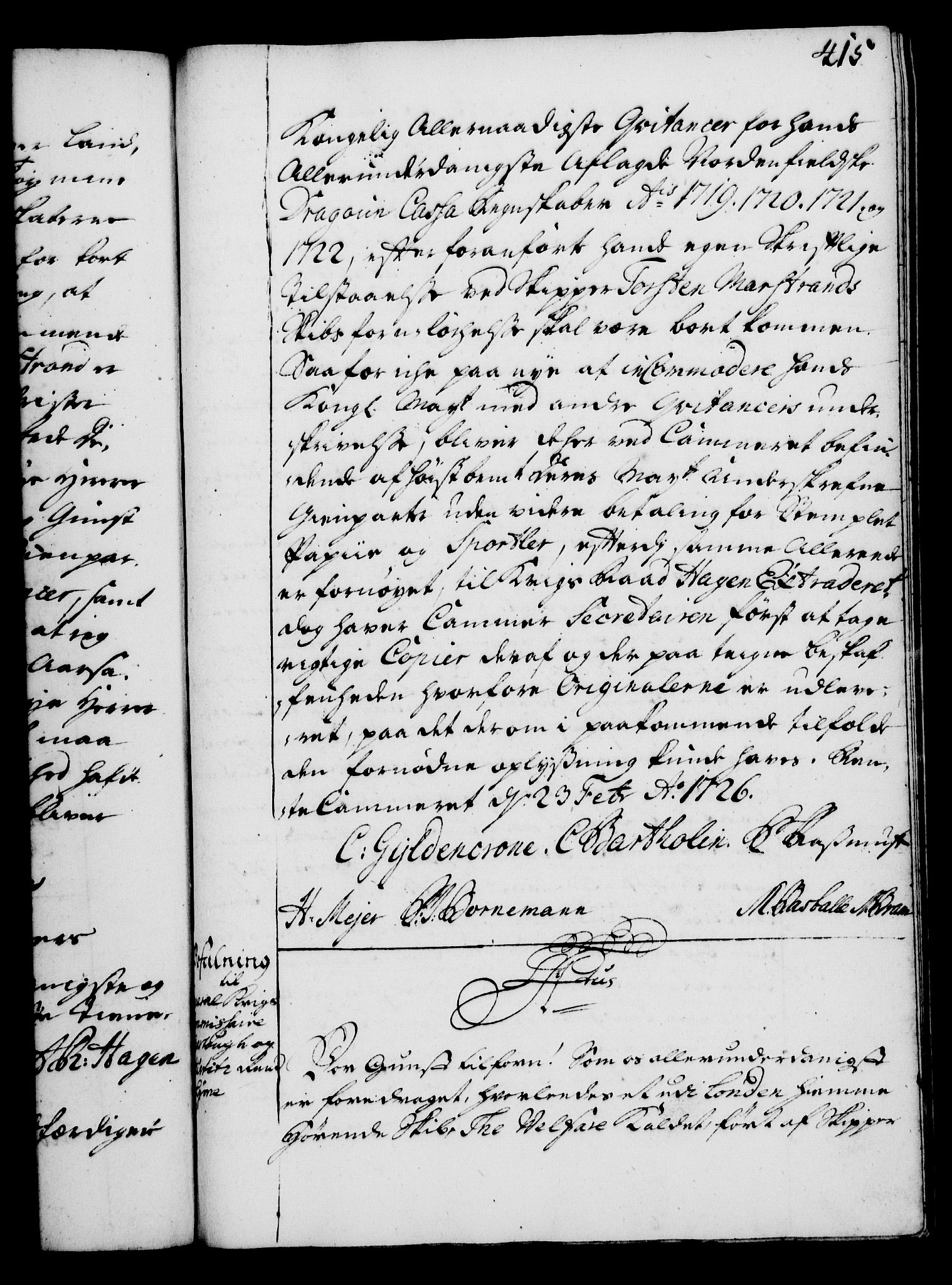 Rentekammeret, Kammerkanselliet, RA/EA-3111/G/Gg/Gga/L0002: Norsk ekspedisjonsprotokoll med register (merket RK 53.2), 1723-1727, p. 415