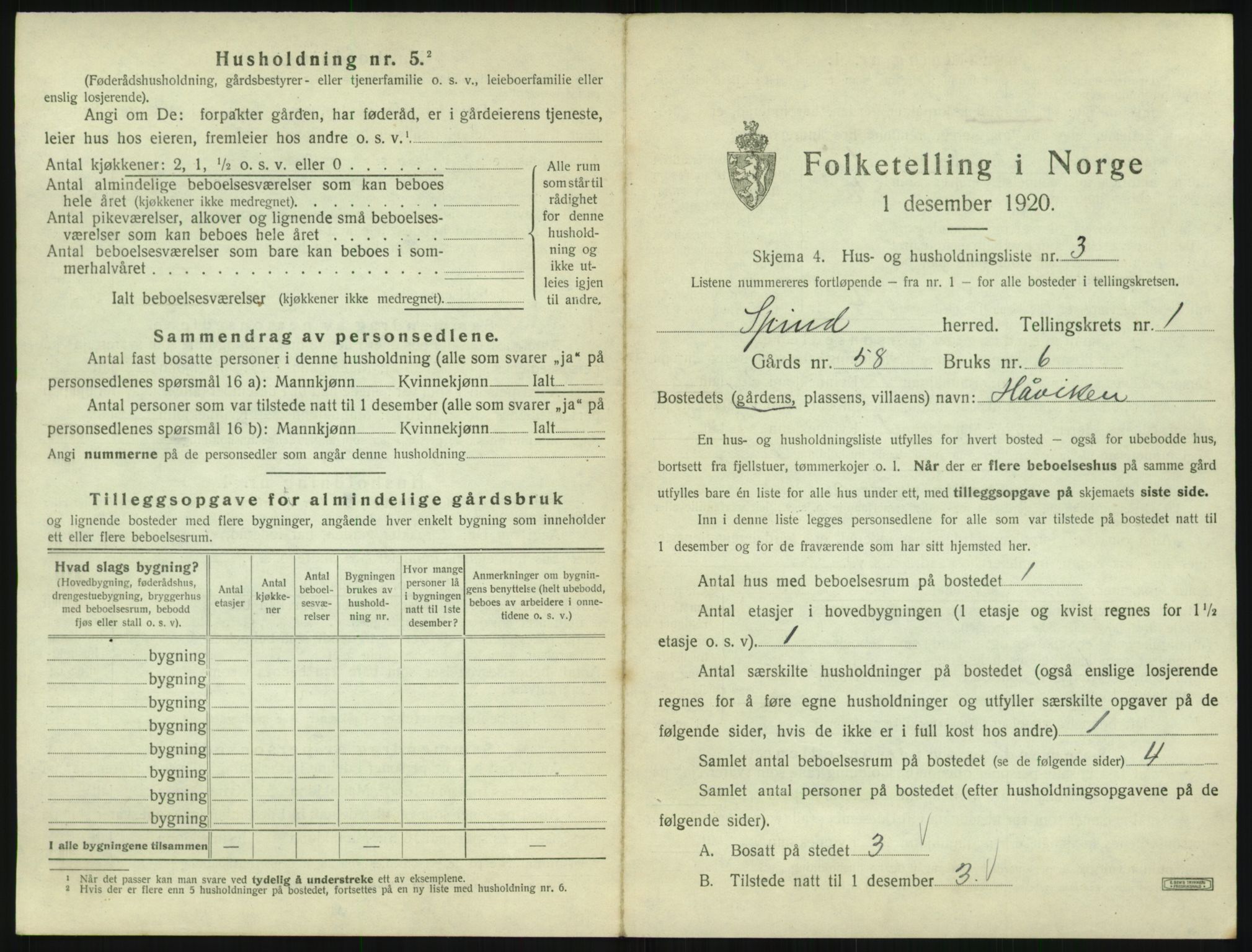 SAK, 1920 census for Spind, 1920, p. 27