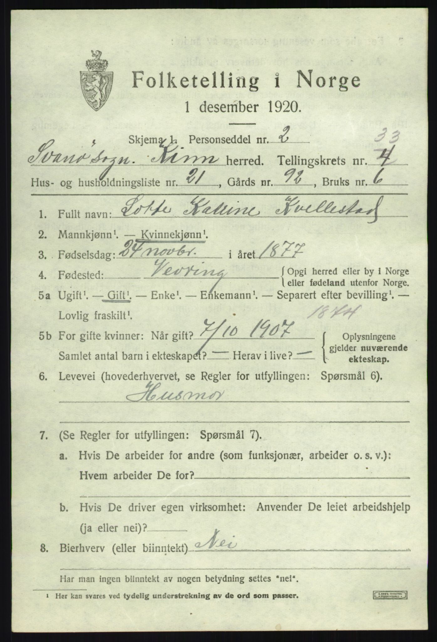 SAB, 1920 census for Kinn, 1920, p. 11131