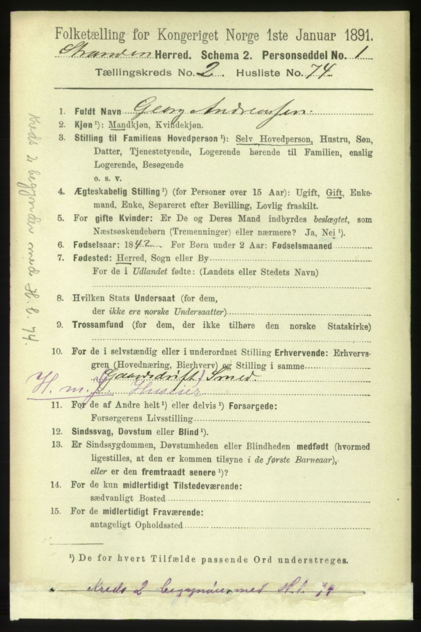 RA, 1891 census for 1525 Stranda, 1891, p. 297