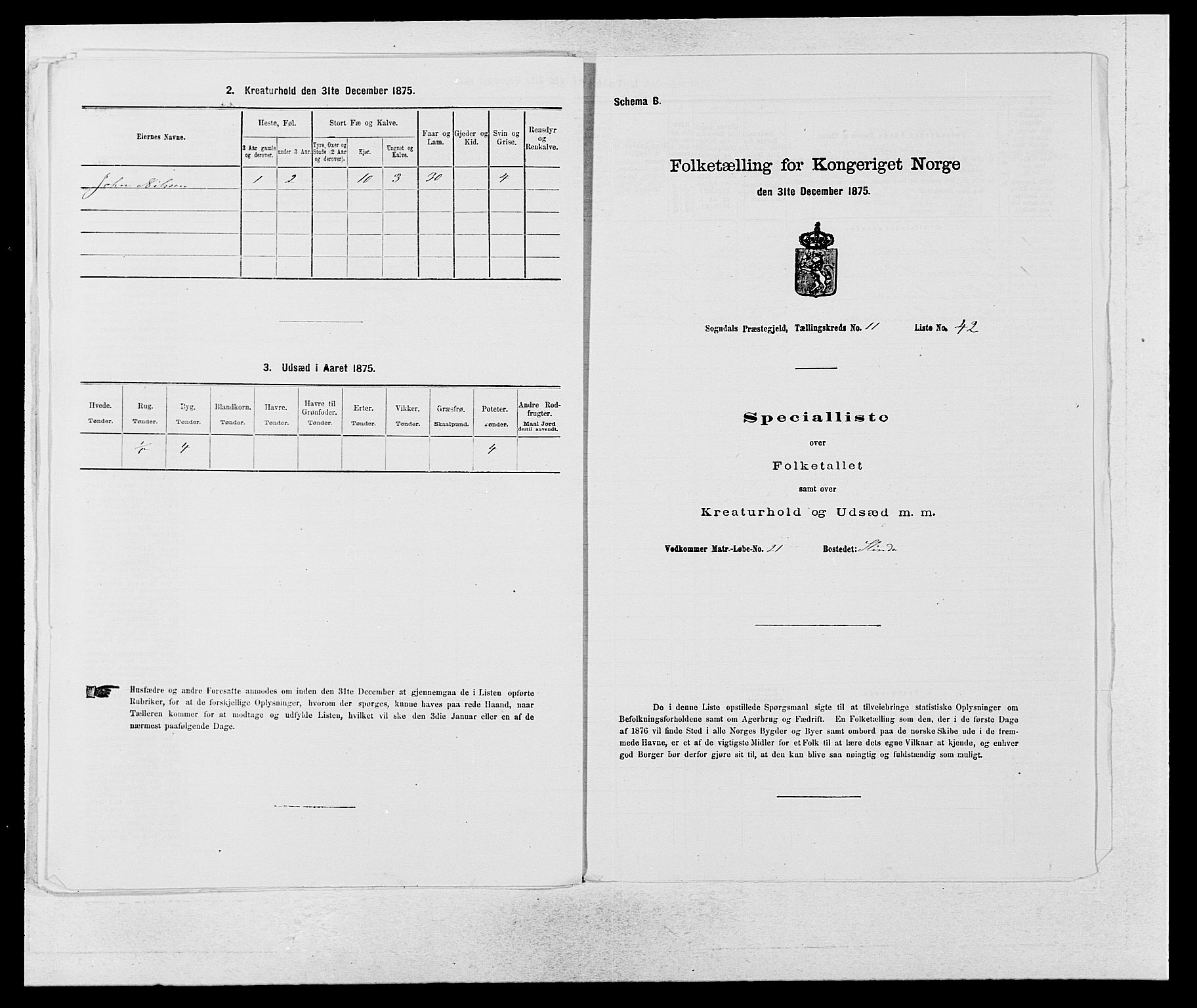 SAB, 1875 census for 1420P Sogndal, 1875, p. 1062