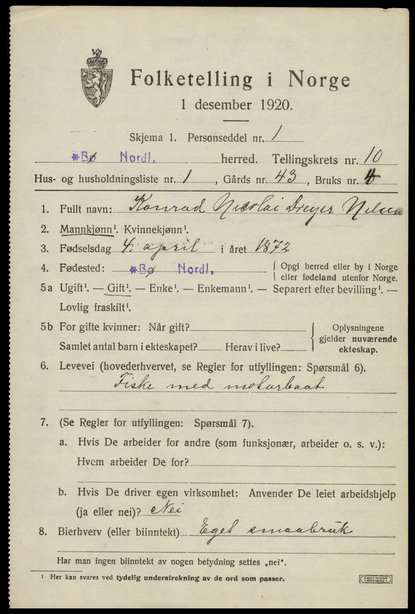 SAT, 1920 census for Bø, 1920, p. 8518