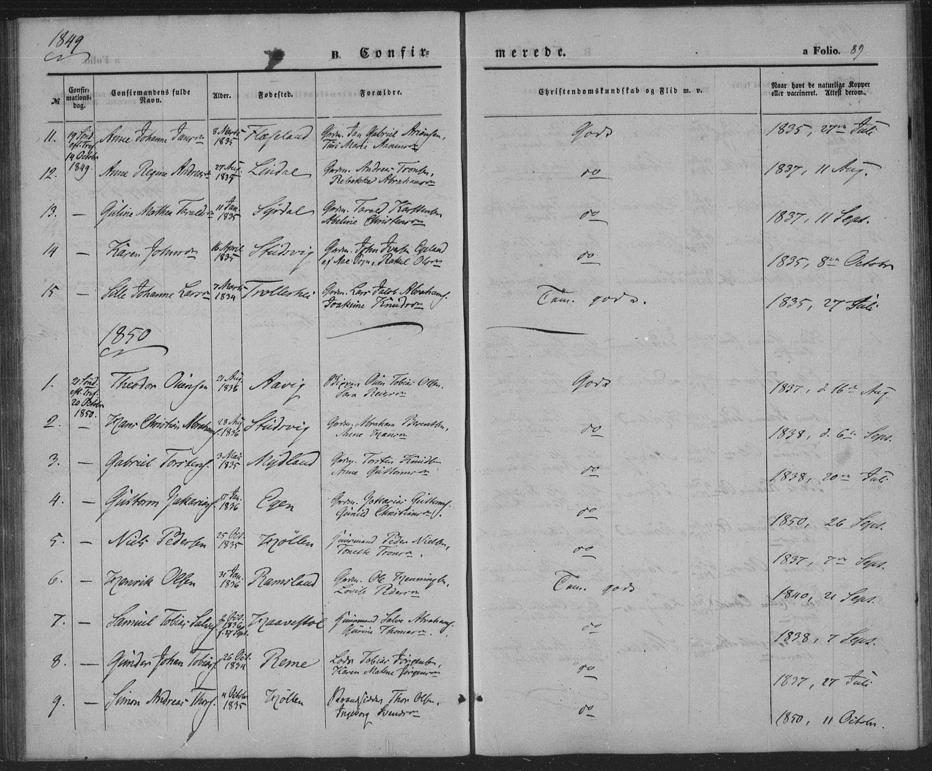 Sør-Audnedal sokneprestkontor, AV/SAK-1111-0039/F/Fa/Faa/L0002: Parish register (official) no. A 2, 1848-1867, p. 89