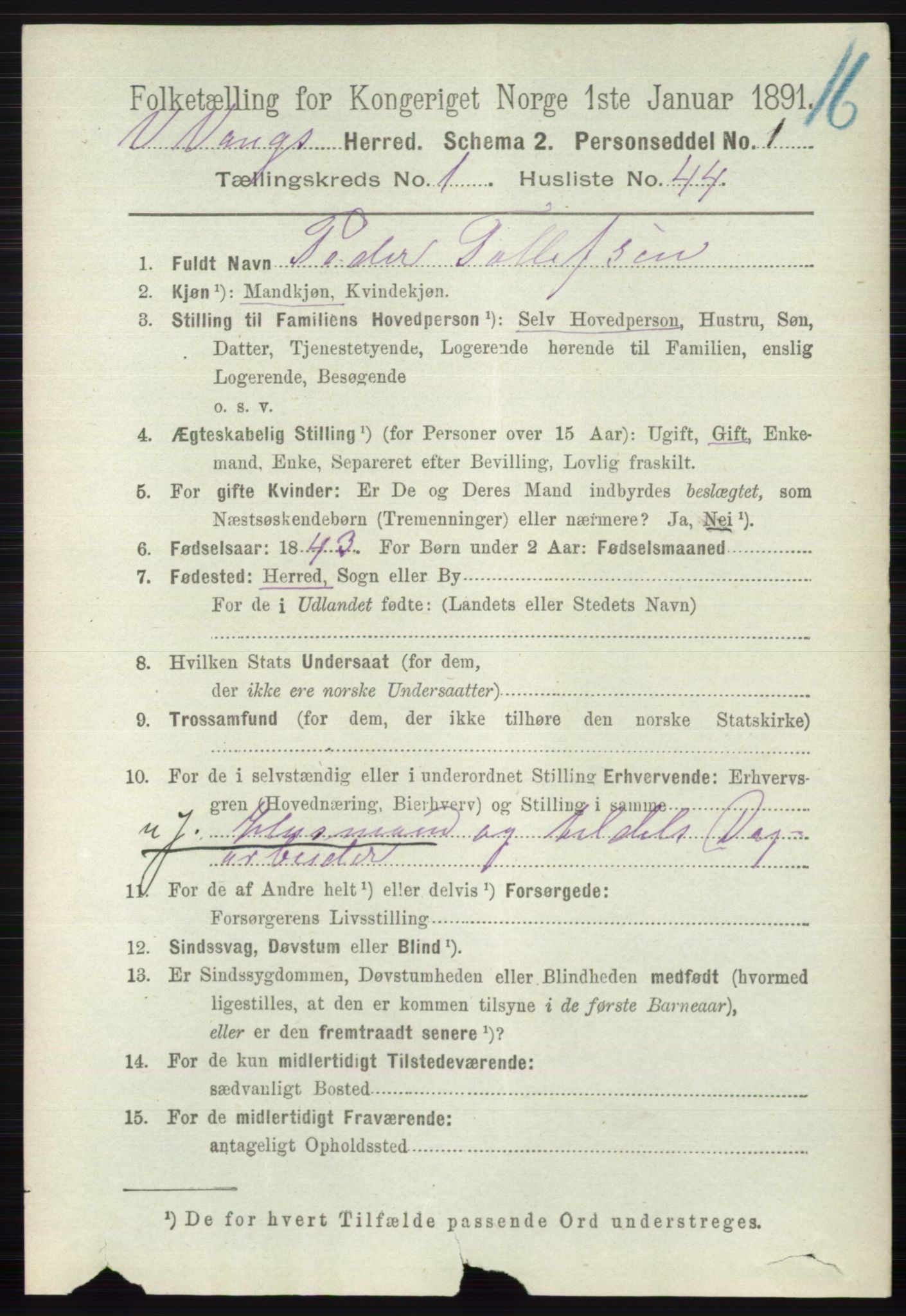 RA, 1891 census for 0545 Vang, 1891, p. 334