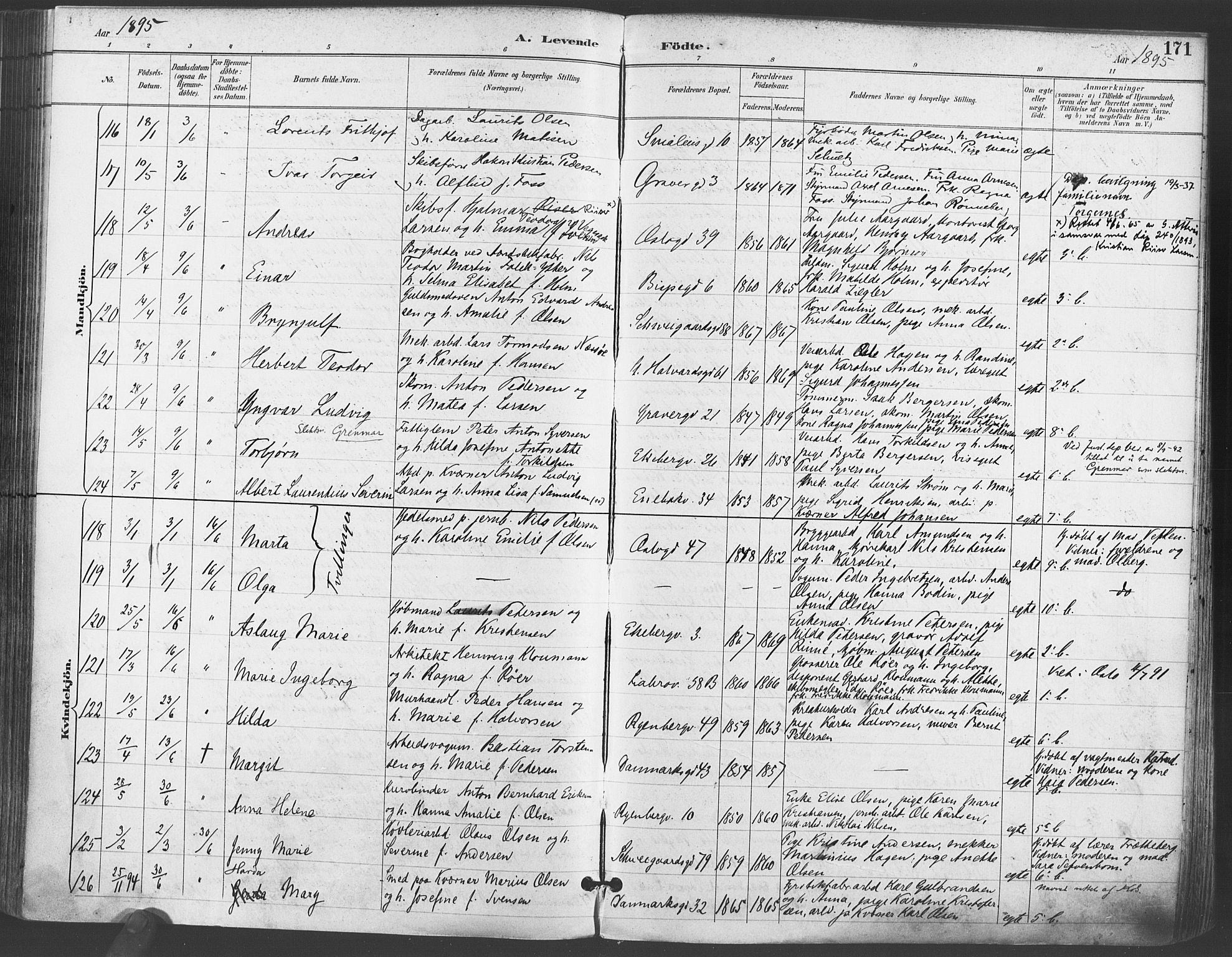 Gamlebyen prestekontor Kirkebøker, SAO/A-10884/F/Fa/L0007: Parish register (official) no. 7, 1889-1899, p. 171