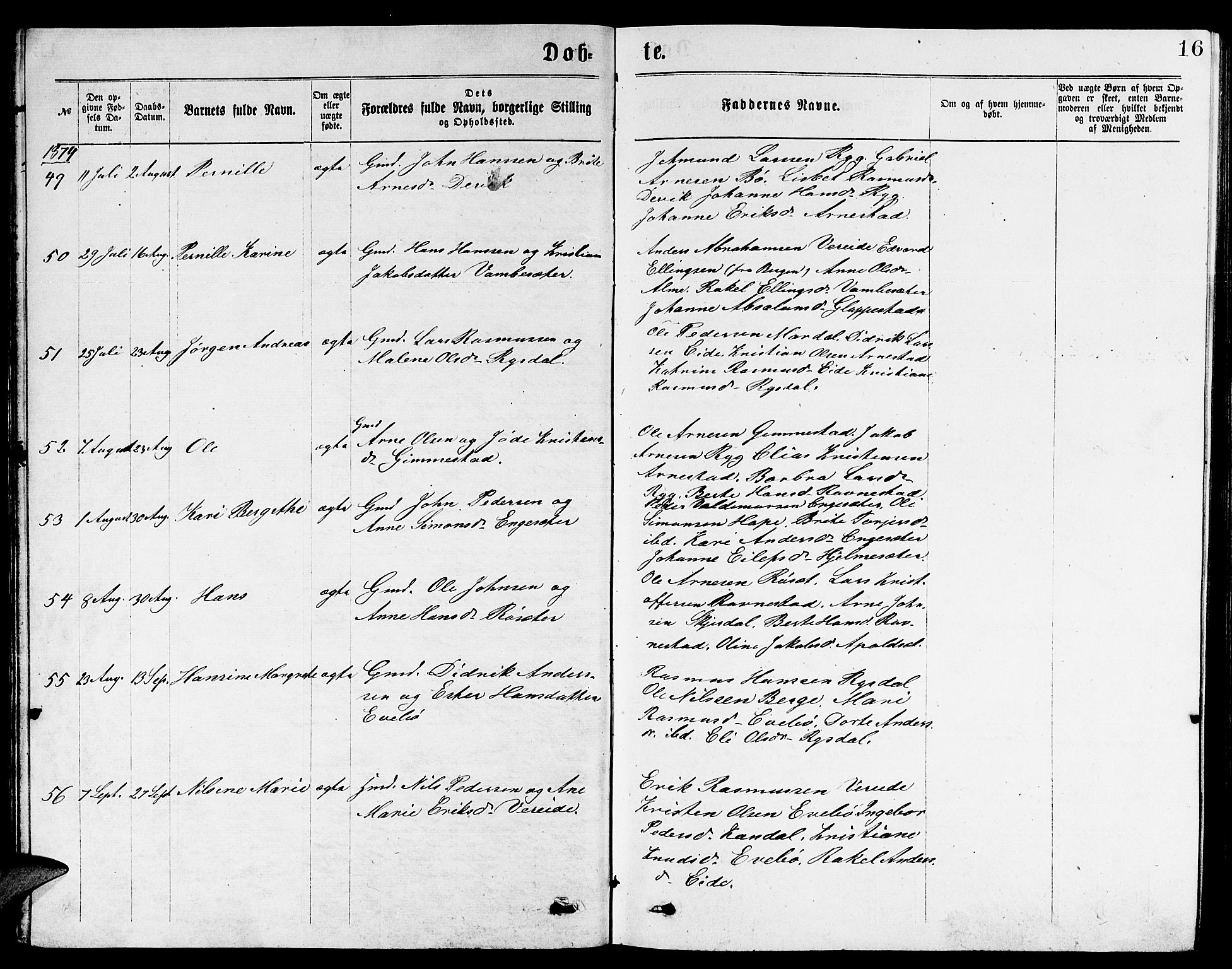 Gloppen sokneprestembete, SAB/A-80101/H/Hab/Habb/L0001: Parish register (copy) no. B 1, 1872-1888, p. 16