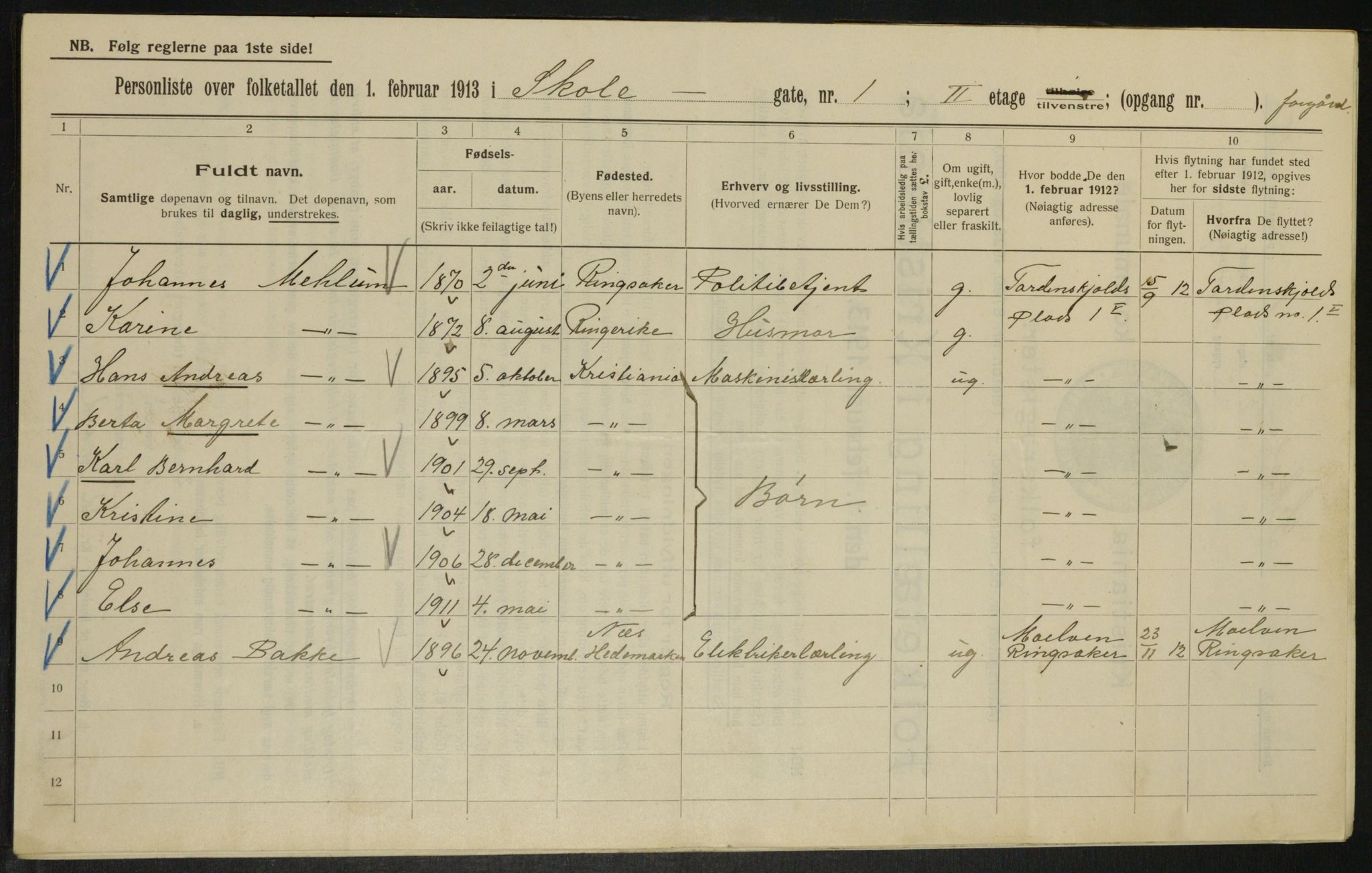 OBA, Municipal Census 1913 for Kristiania, 1913, p. 96226