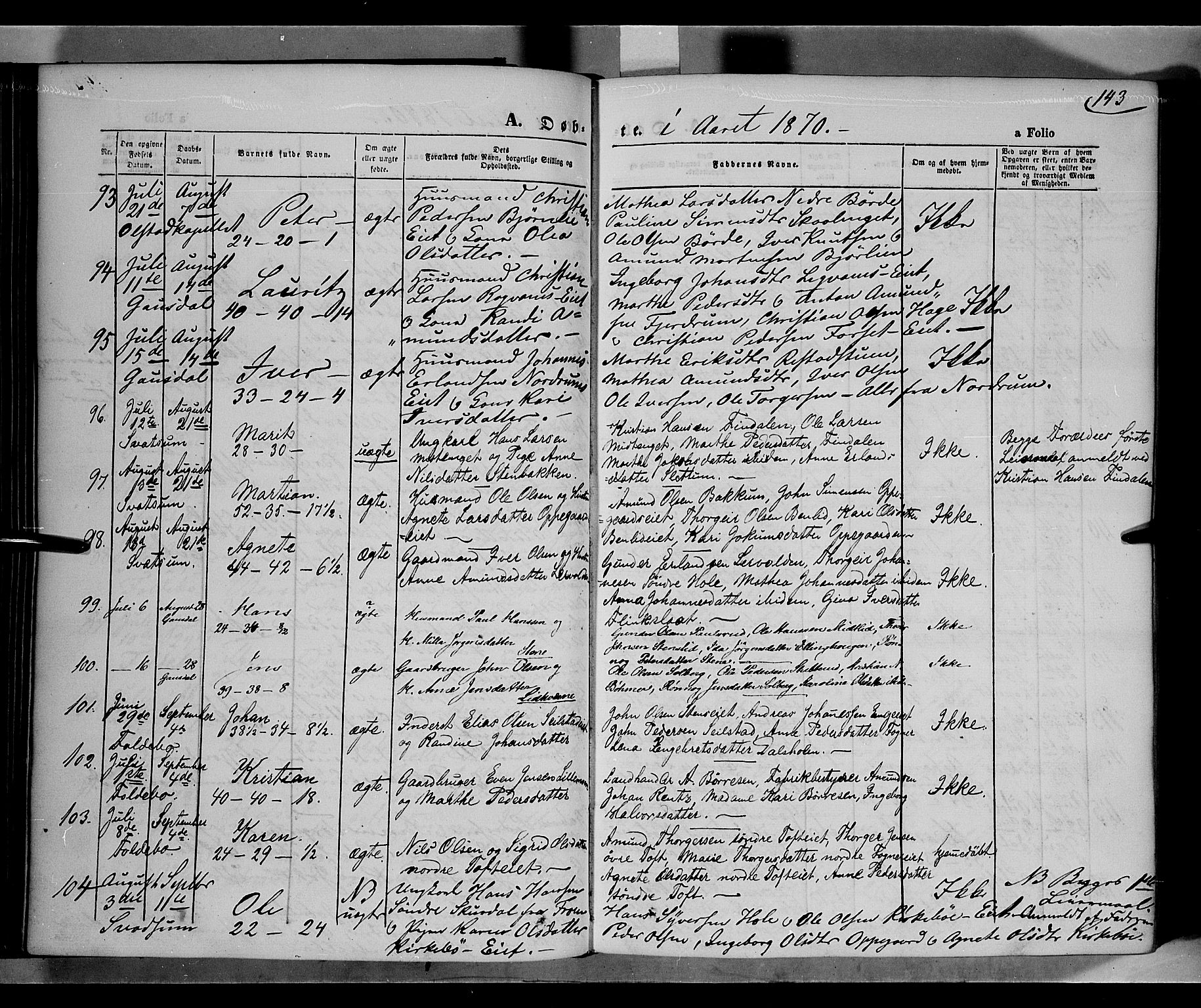 Gausdal prestekontor, AV/SAH-PREST-090/H/Ha/Haa/L0009: Parish register (official) no. 9, 1862-1873, p. 143