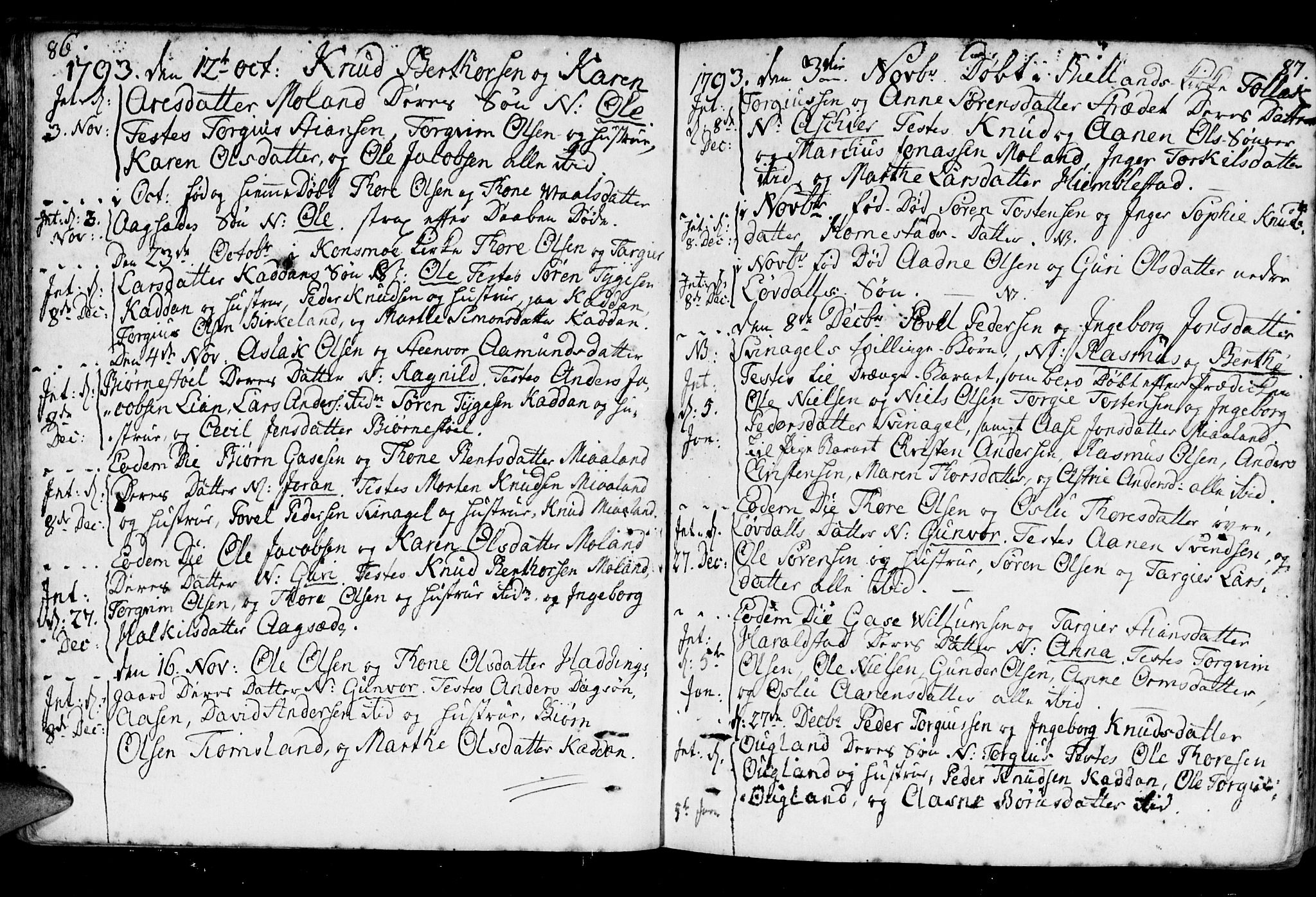 Holum sokneprestkontor, AV/SAK-1111-0022/F/Fa/Fab/L0004: Parish register (official) no. A 4, 1774-1847, p. 86-87