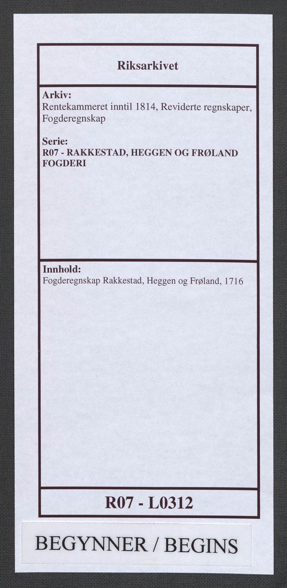 Rentekammeret inntil 1814, Reviderte regnskaper, Fogderegnskap, AV/RA-EA-4092/R07/L0312: Fogderegnskap Rakkestad, Heggen og Frøland, 1716, p. 1