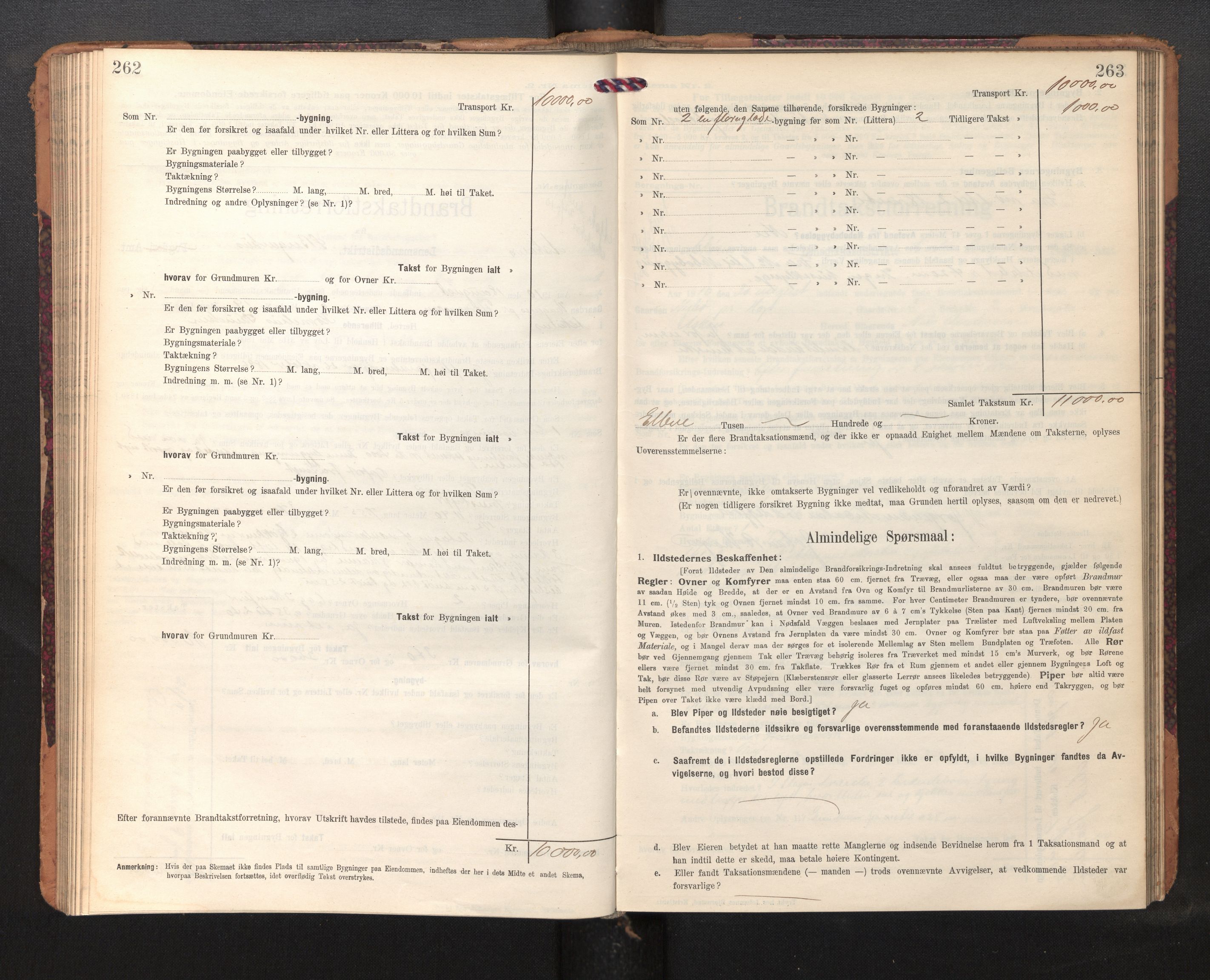 Lensmannen i Askøy, AV/SAB-A-31001/0012/L0007: Branntakstprotokoll, skjematakst, 1910-1919, p. 262-263