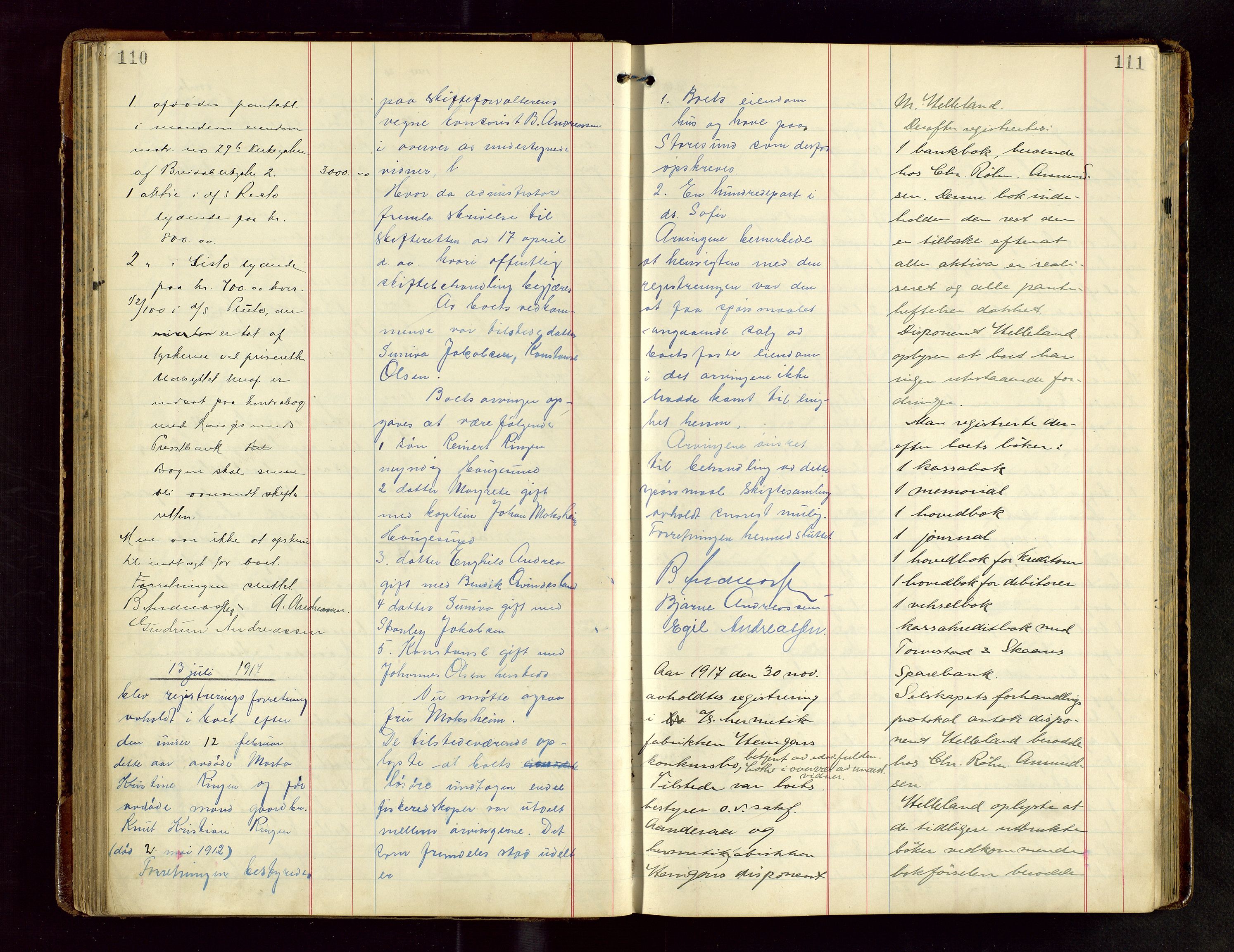 Haugesund tingrett, AV/SAST-A-101415/01/IV/IVB/L0004: Skifteregistreringsprotokoll, med register, 1914-1923, p. 110-111