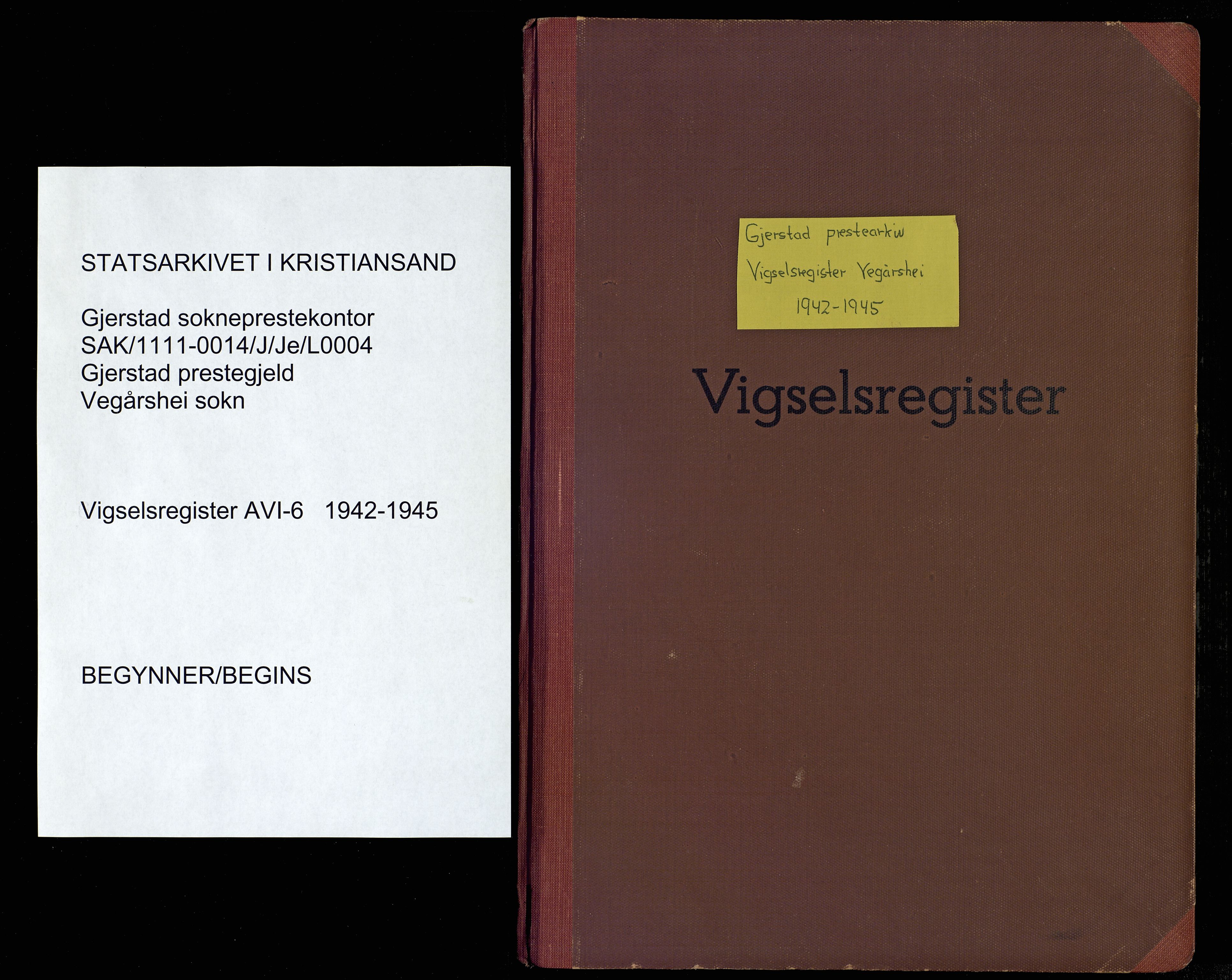 Gjerstad sokneprestkontor, SAK/1111-0014/J/Je/L0004: Marriage register no. A-VI-6, 1942-1945