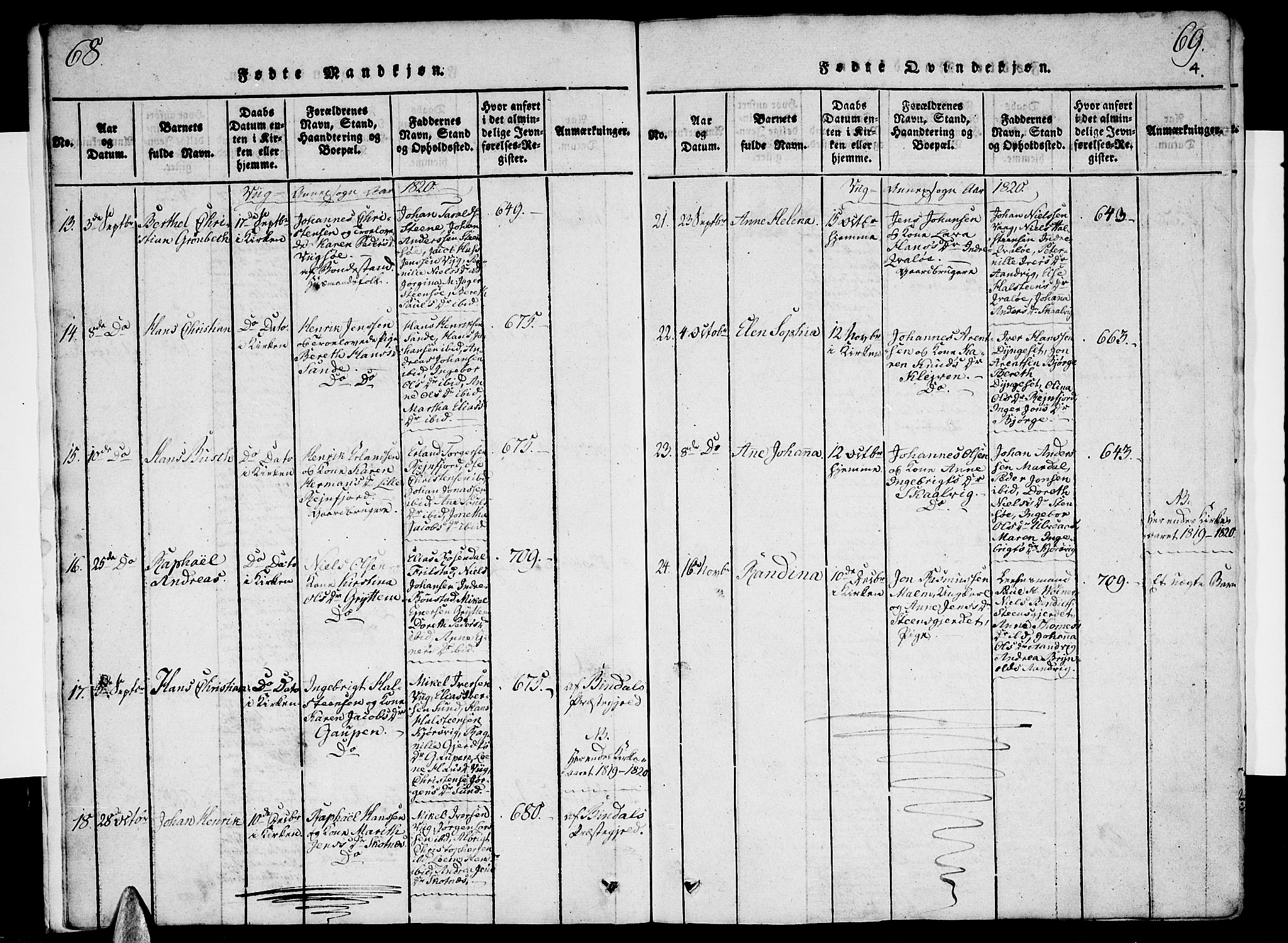 Ministerialprotokoller, klokkerbøker og fødselsregistre - Nordland, AV/SAT-A-1459/812/L0175: Parish register (official) no. 812A04, 1820-1833, p. 68-69