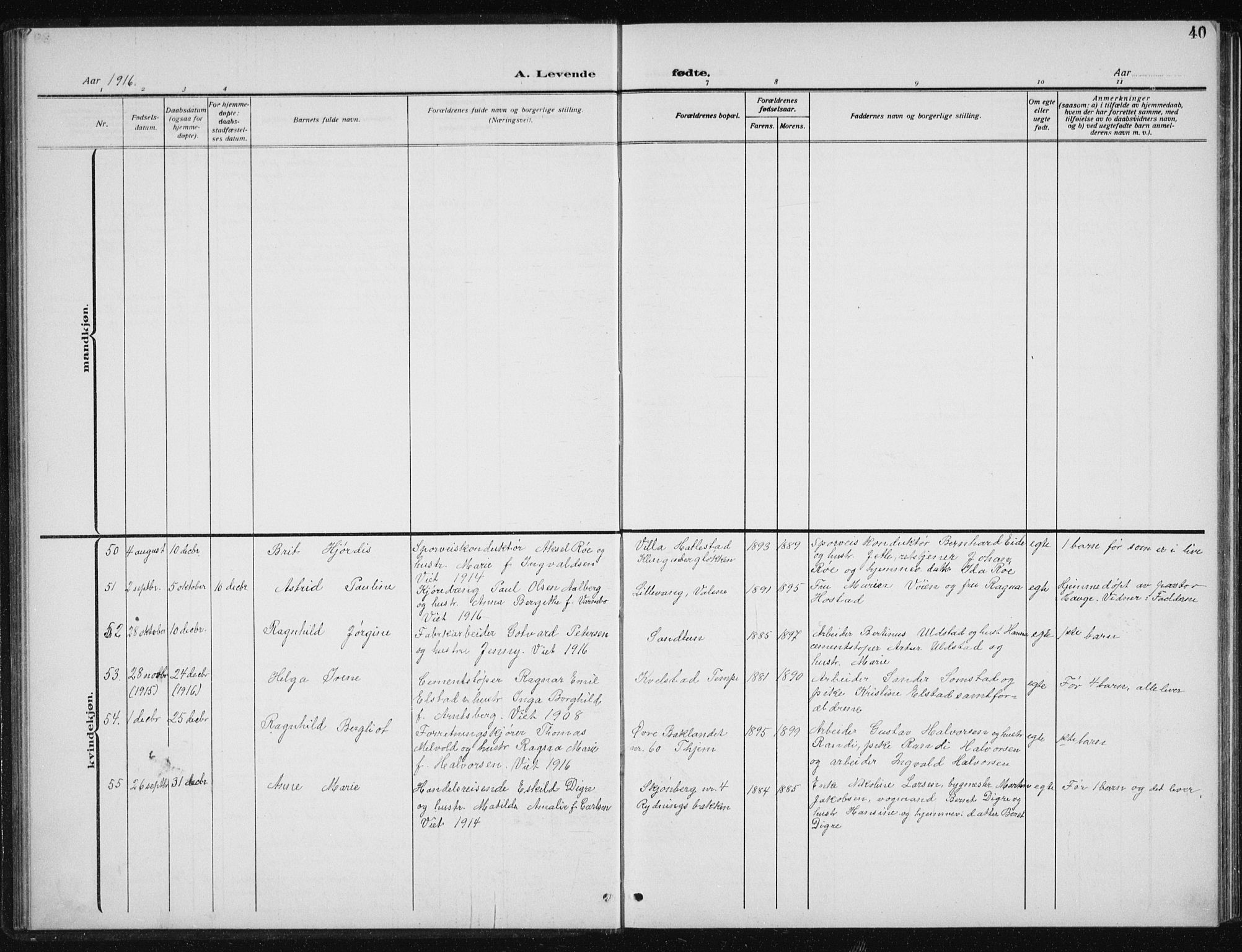 Ministerialprotokoller, klokkerbøker og fødselsregistre - Sør-Trøndelag, SAT/A-1456/606/L0314: Parish register (copy) no. 606C10, 1911-1937, p. 40