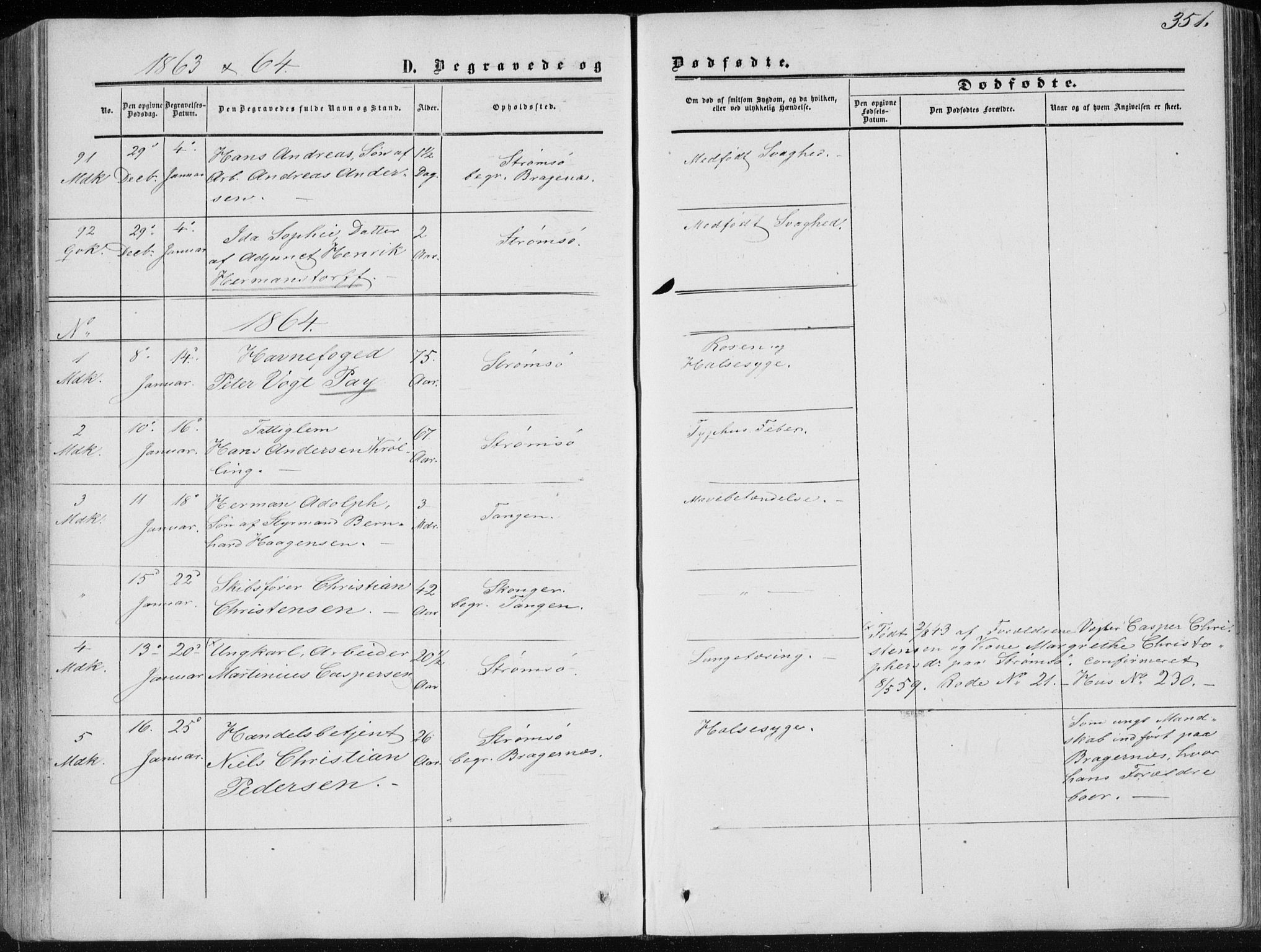 Strømsø kirkebøker, AV/SAKO-A-246/F/Fa/L0015: Parish register (official) no. I 15, 1859-1868, p. 351