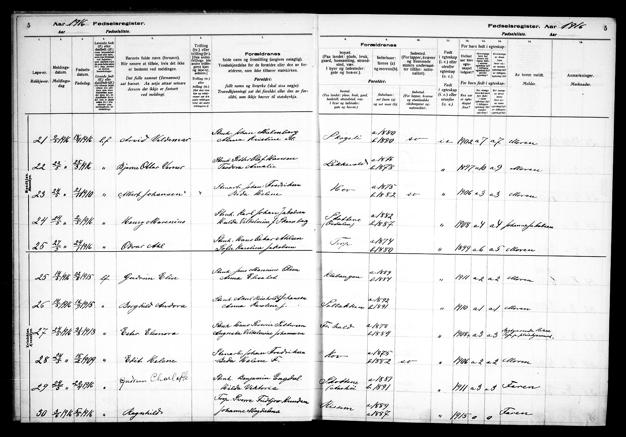 Idd prestekontor Kirkebøker, AV/SAO-A-10911/J/Ja/L0001: Birth register no. I 1, 1916-1937, p. 5