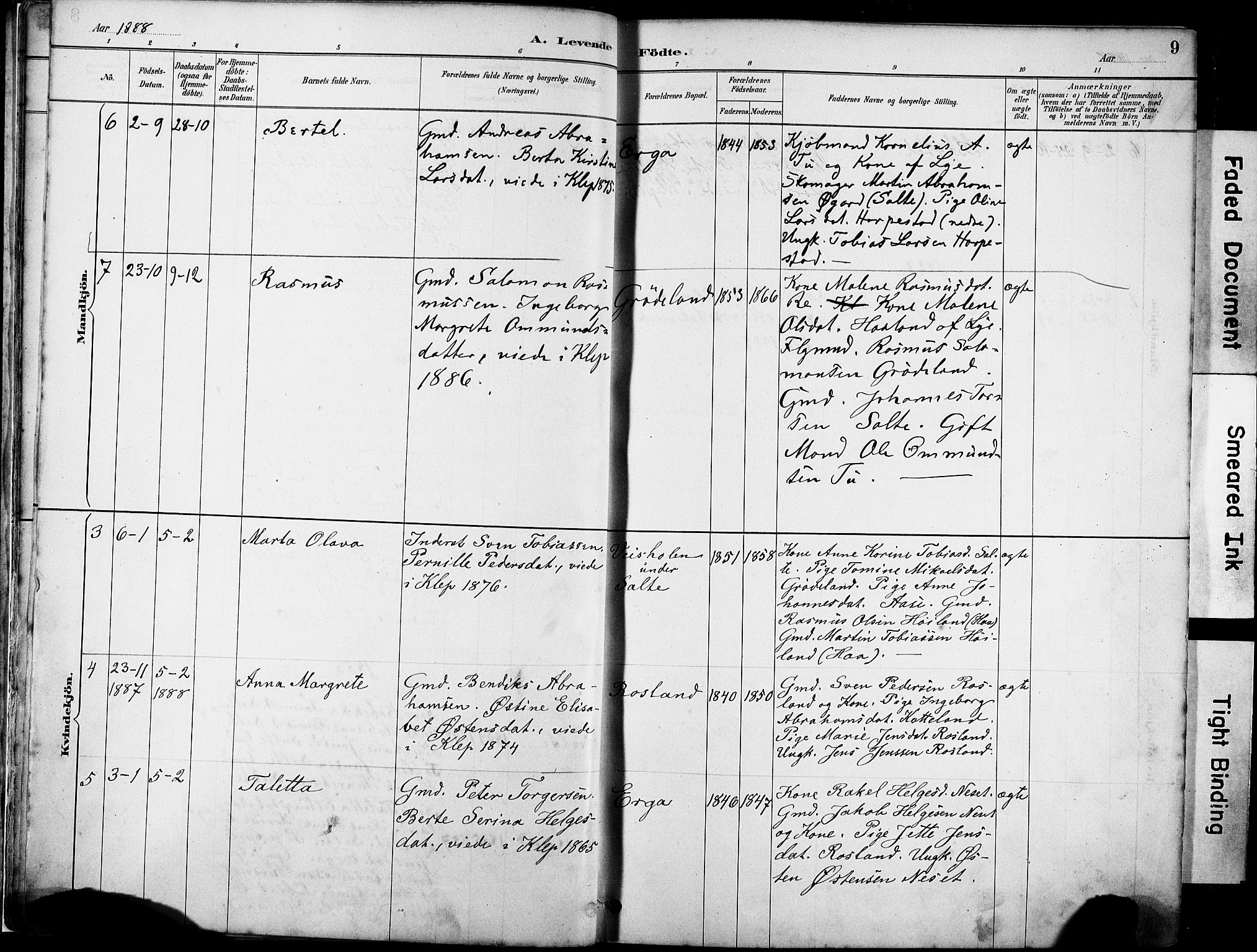 Klepp sokneprestkontor, AV/SAST-A-101803/001/3/30BA/L0007: Parish register (official) no. A 8, 1886-1912, p. 9