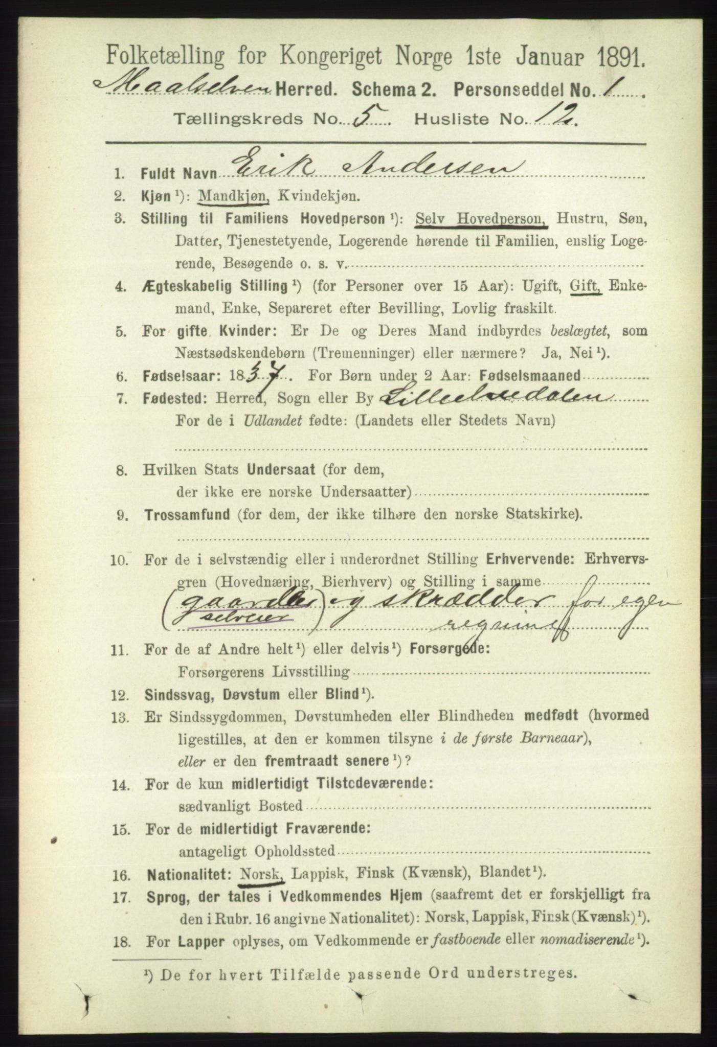 RA, 1891 census for 1924 Målselv, 1891, p. 1704