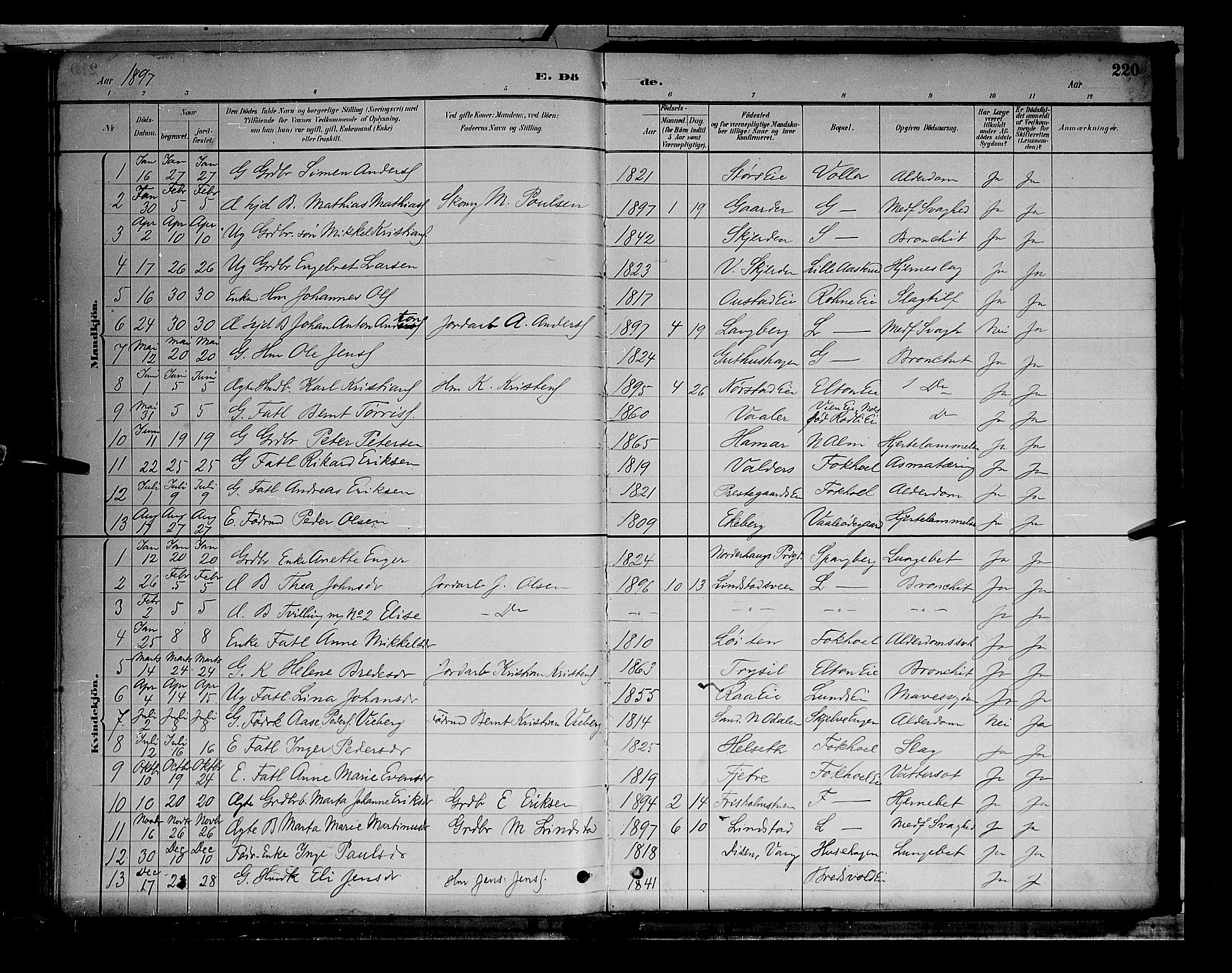 Stange prestekontor, SAH/PREST-002/L/L0009: Parish register (copy) no. 9, 1883-1899, p. 220