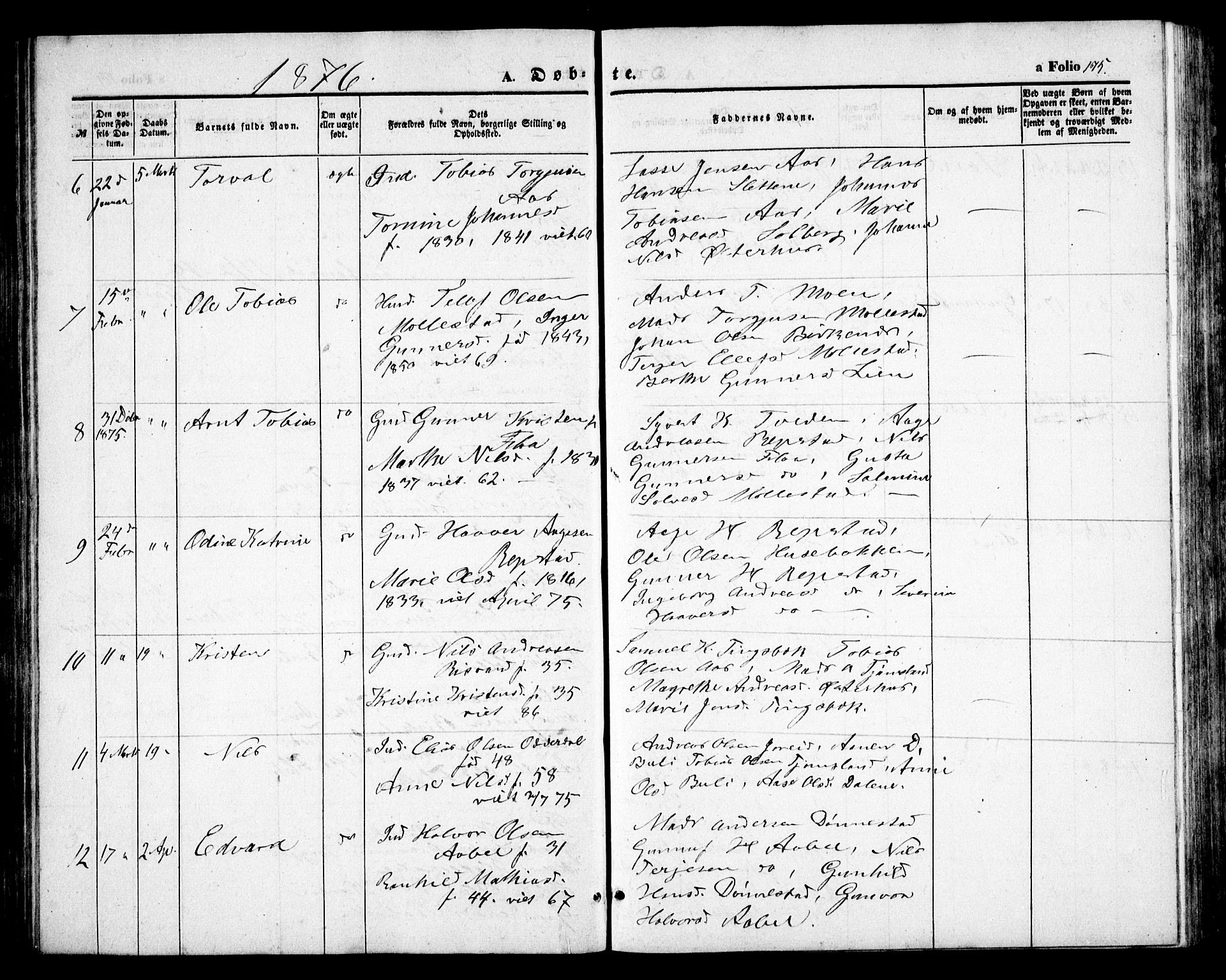 Birkenes sokneprestkontor, SAK/1111-0004/F/Fb/L0002: Parish register (copy) no. B 2, 1849-1876, p. 175