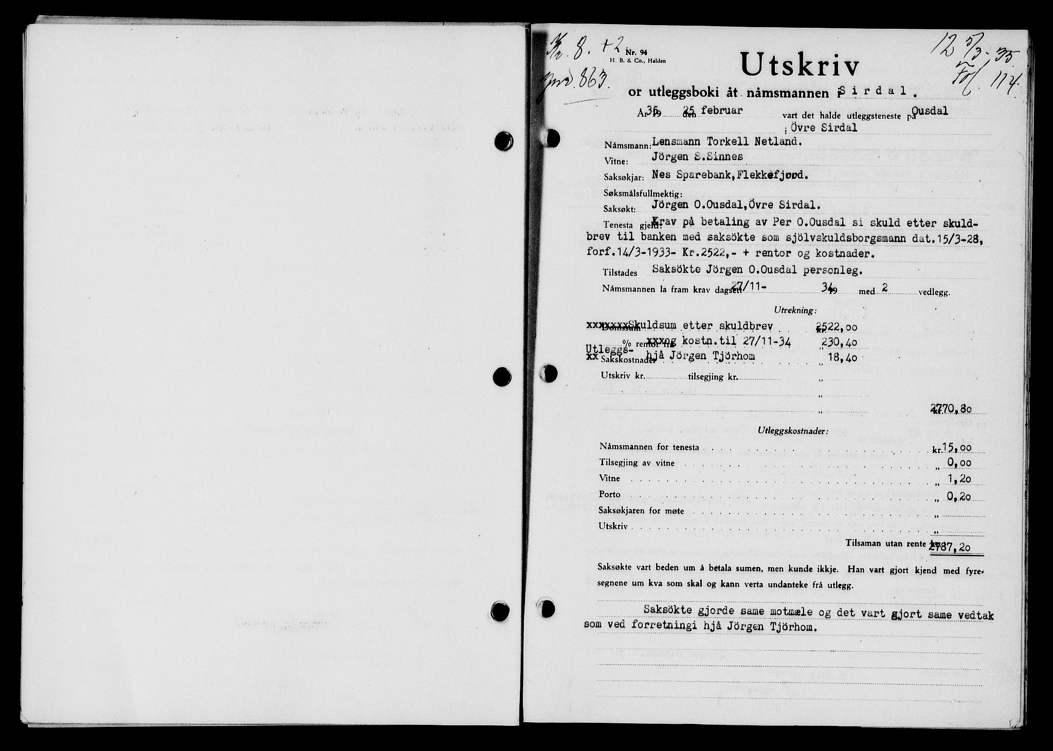Flekkefjord sorenskriveri, SAK/1221-0001/G/Gb/Gba/L0051: Mortgage book no. 47, 1934-1935, Deed date: 05.03.1935