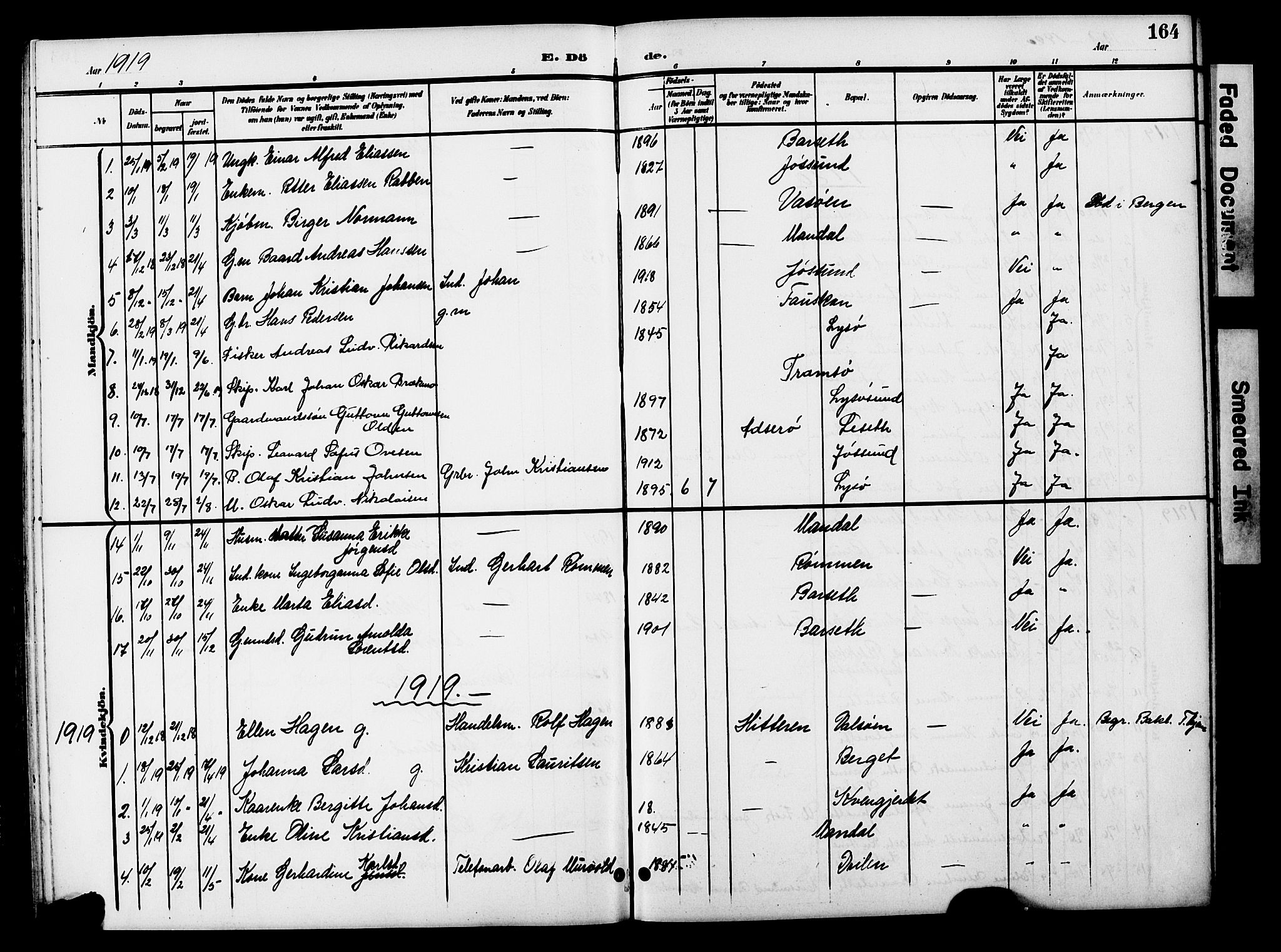 Ministerialprotokoller, klokkerbøker og fødselsregistre - Sør-Trøndelag, SAT/A-1456/654/L0666: Parish register (copy) no. 654C02, 1901-1925, p. 164