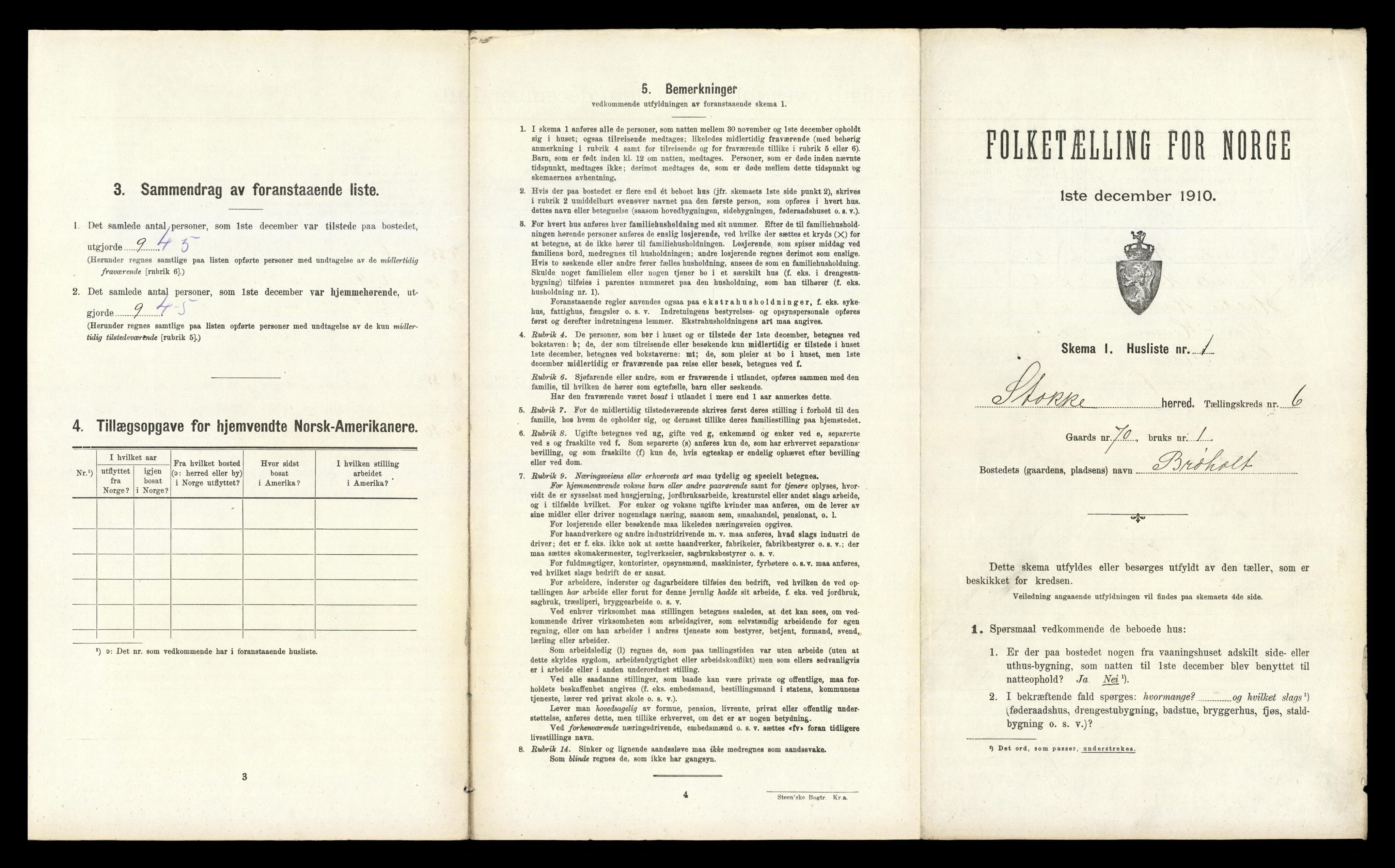 RA, 1910 census for Stokke, 1910, p. 1000
