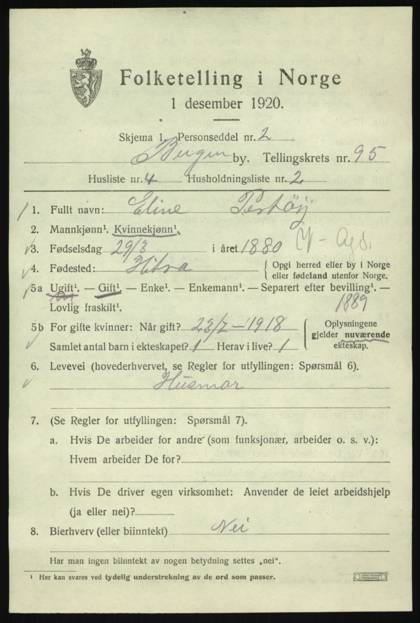 SAB, 1920 census for Bergen, 1920, p. 168748