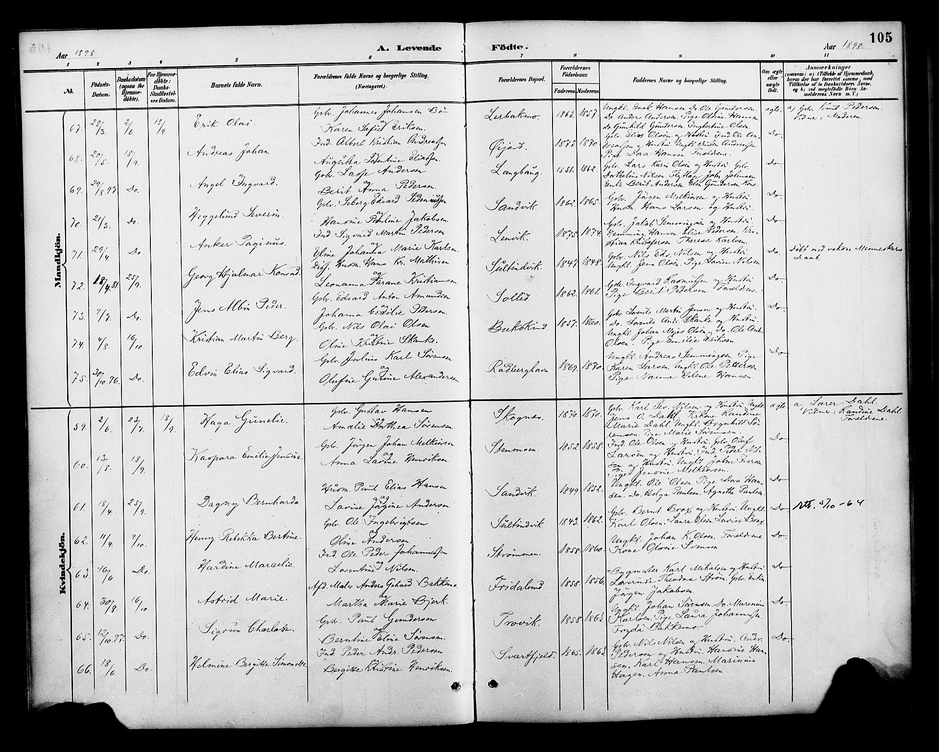Lenvik sokneprestembete, SATØ/S-1310/H/Ha/Haa/L0013kirke: Parish register (official) no. 13, 1890-1898, p. 105