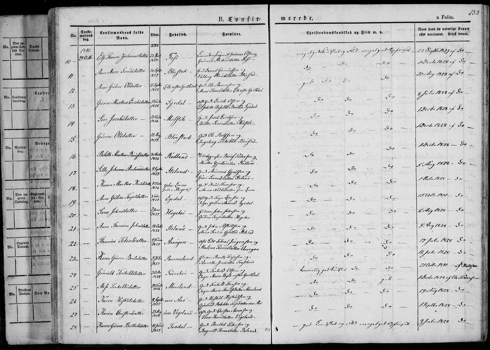 Sør-Audnedal sokneprestkontor, AV/SAK-1111-0039/F/Fa/Fab/L0006: Parish register (official) no. A 6, 1829-1855, p. 153