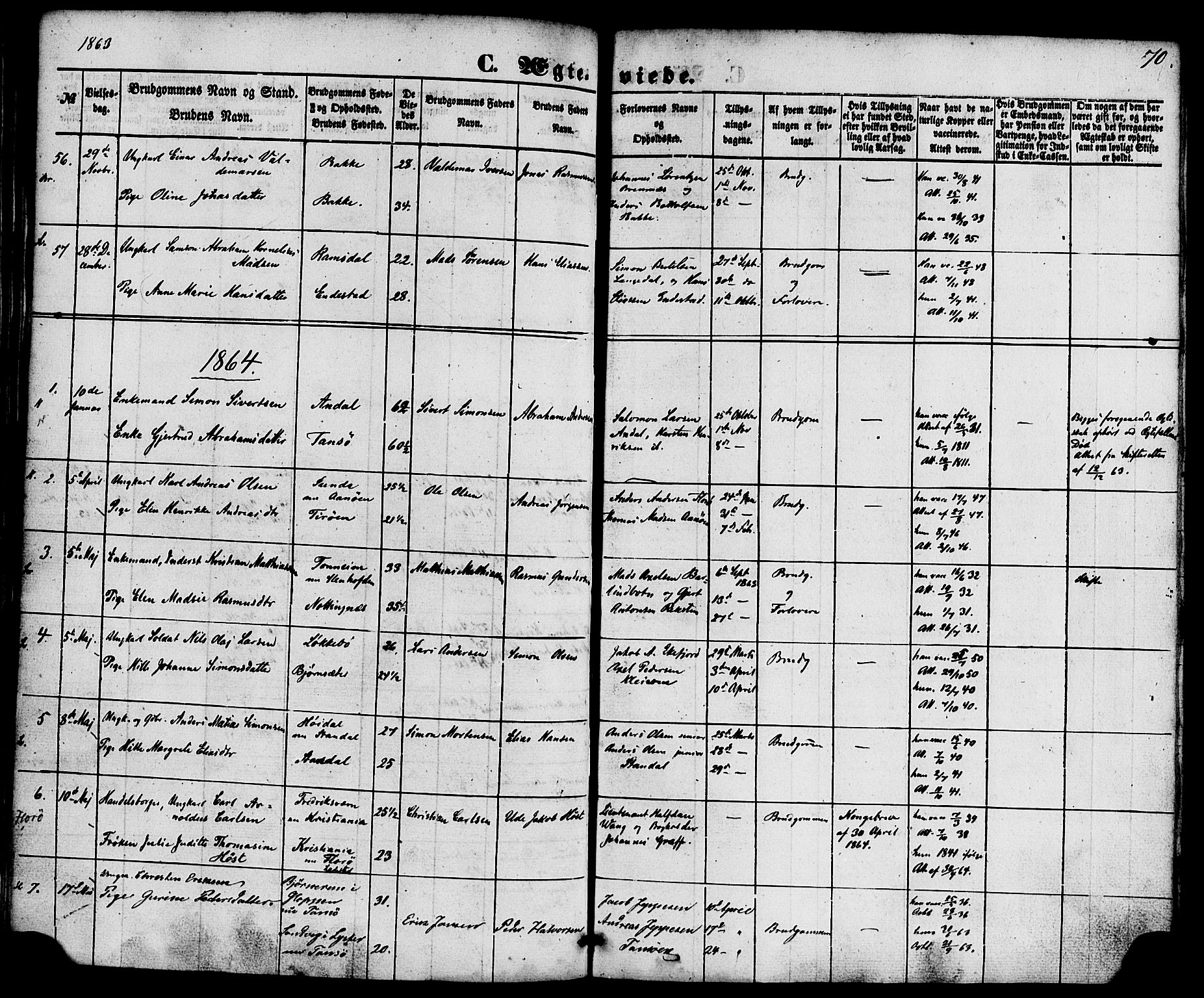 Kinn sokneprestembete, SAB/A-80801/H/Haa/Haaa/L0010: Parish register (official) no. A 10, 1852-1869, p. 70