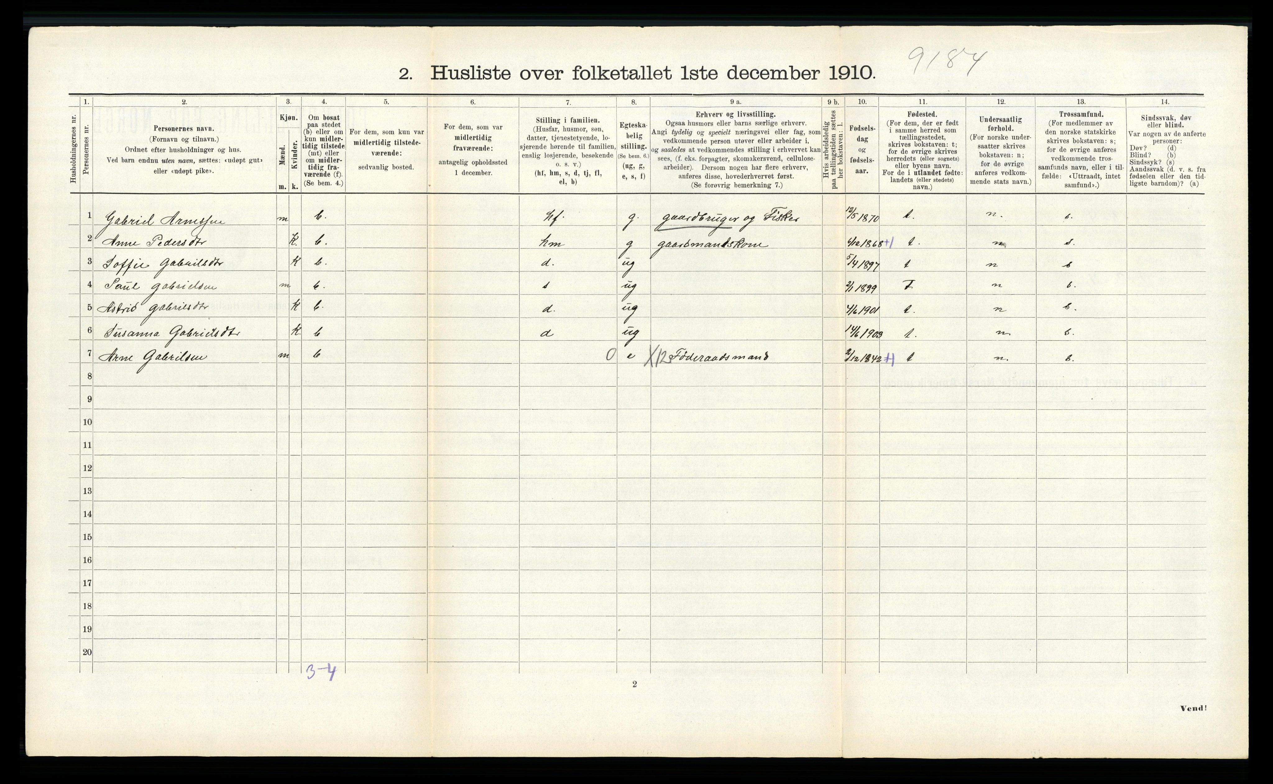 RA, 1910 census for Nord-Vågsøy, 1910, p. 86