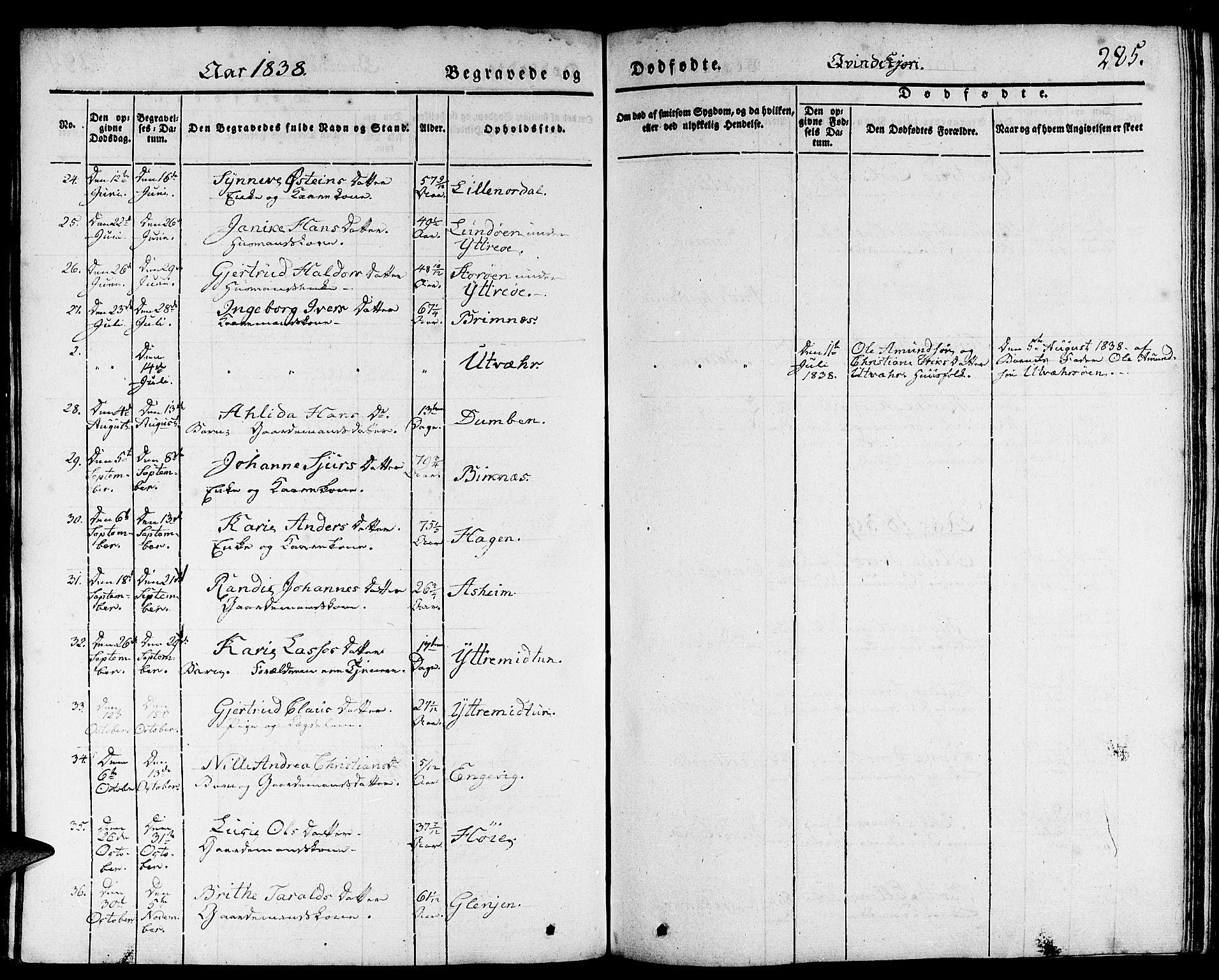 Gulen sokneprestembete, AV/SAB-A-80201/H/Haa/Haaa/L0020: Parish register (official) no. A 20, 1837-1847, p. 285