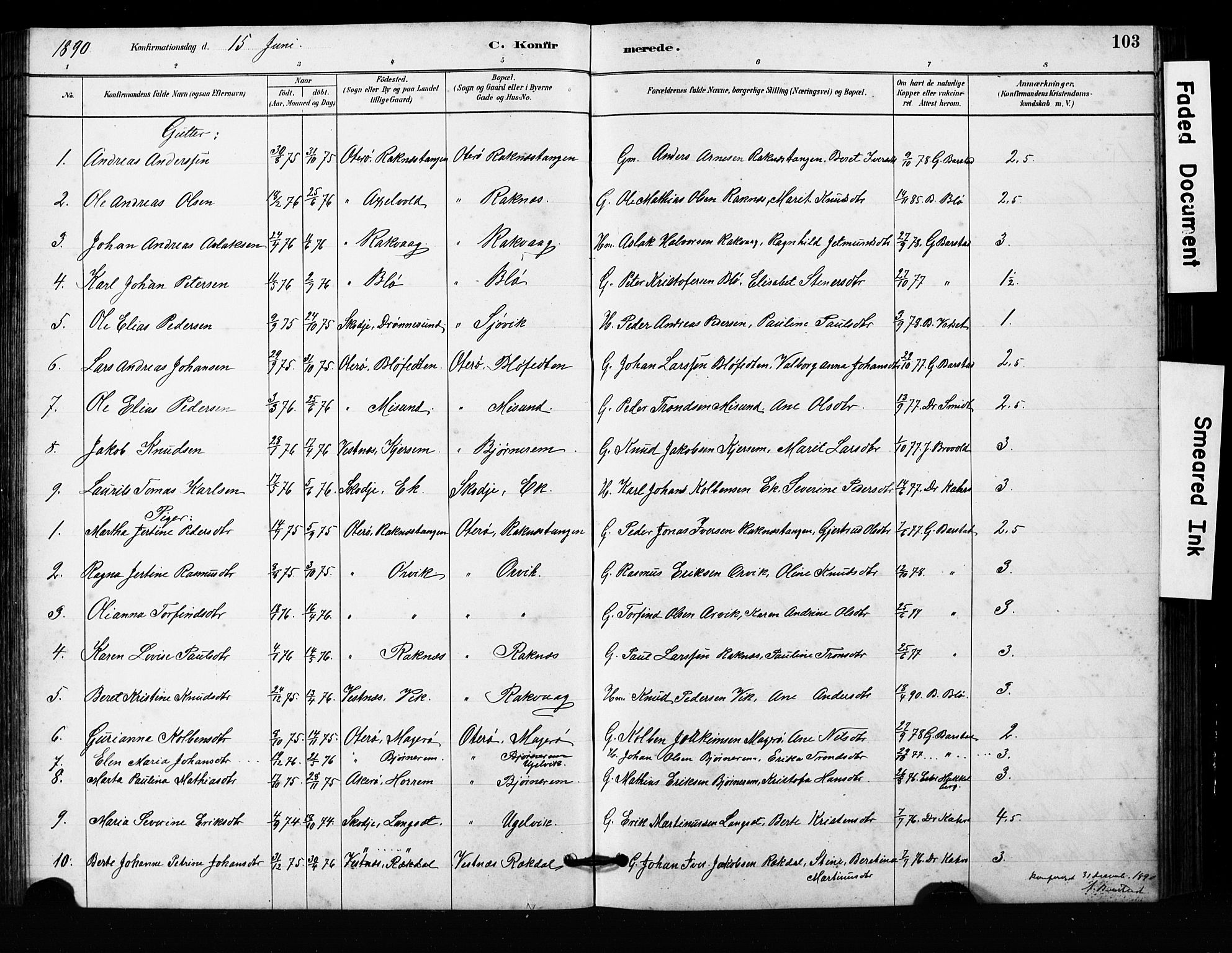 Ministerialprotokoller, klokkerbøker og fødselsregistre - Møre og Romsdal, SAT/A-1454/563/L0737: Parish register (copy) no. 563C01, 1878-1916, p. 103