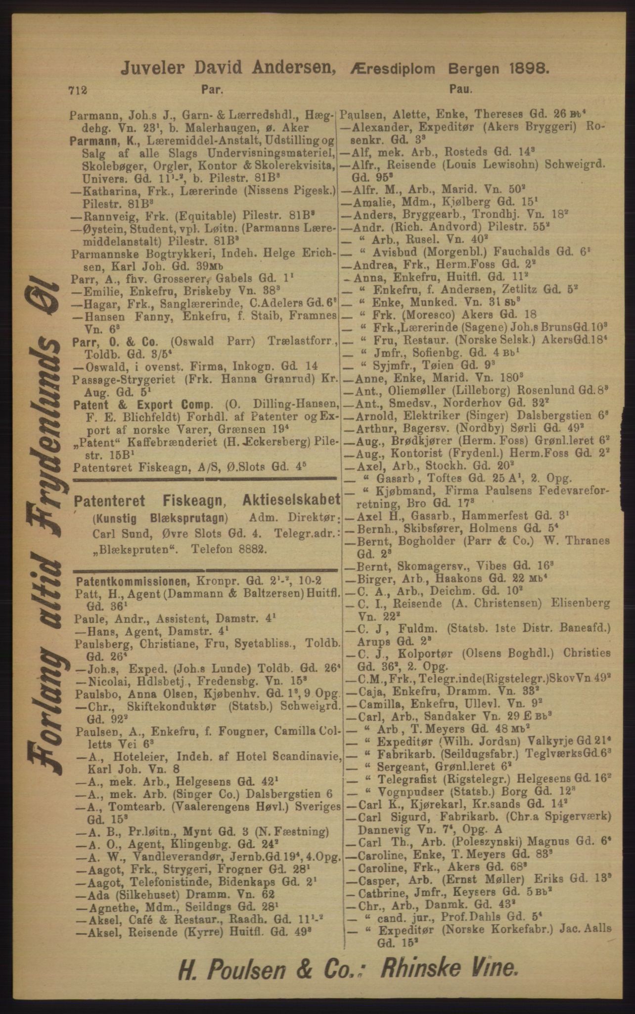 Kristiania/Oslo adressebok, PUBL/-, 1906, p. 712