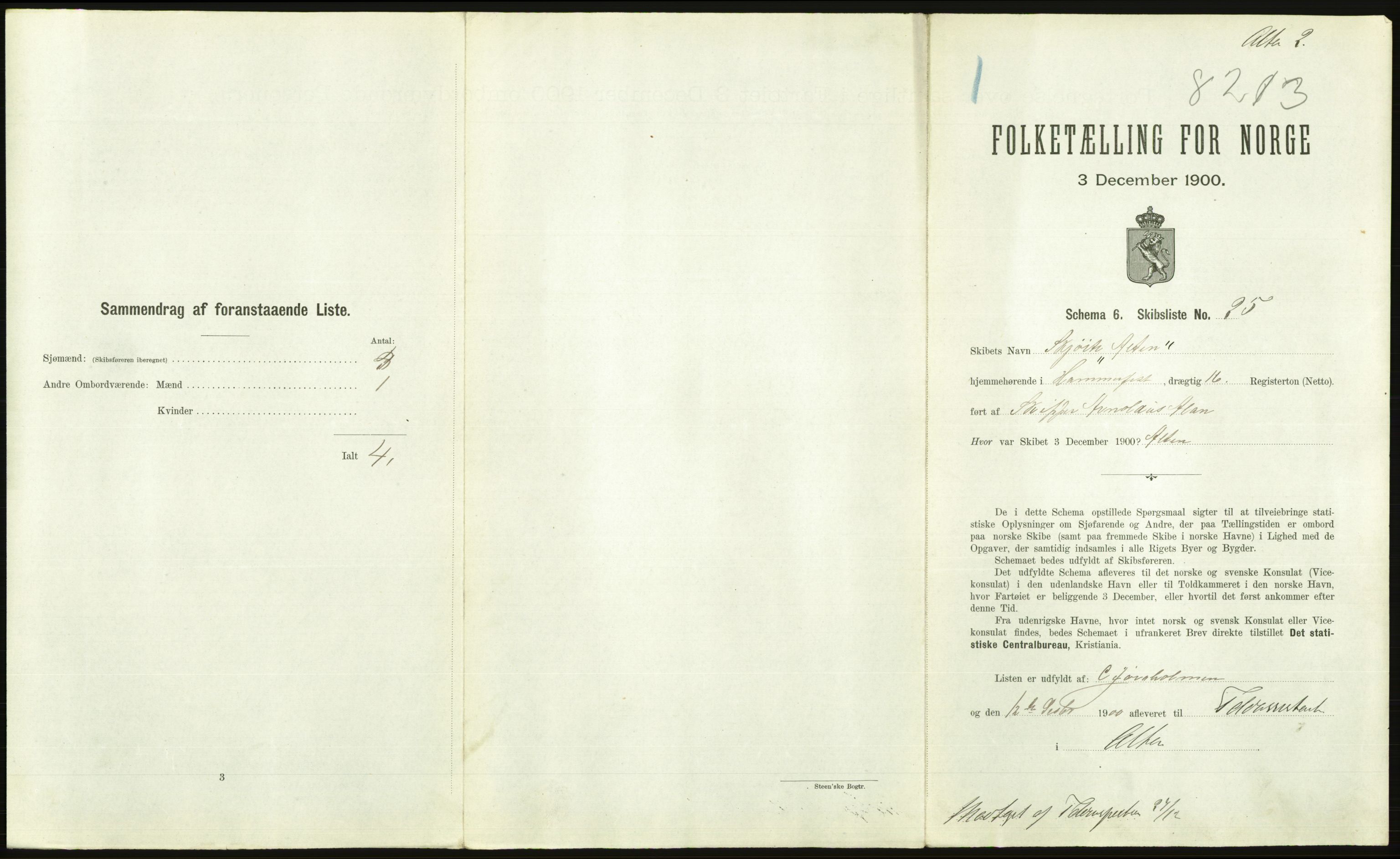 RA, 1900 Census - ship lists from ships in Norwegian harbours, harbours abroad and at sea, 1900, p. 2819