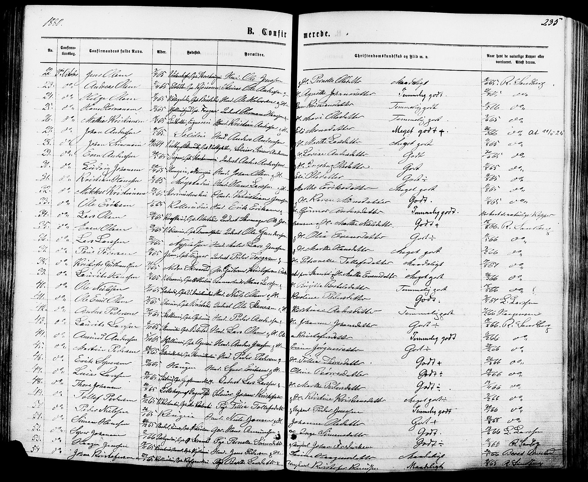 Vang prestekontor, Hedmark, AV/SAH-PREST-008/H/Ha/Haa/L0015: Parish register (official) no. 15, 1871-1885, p. 235